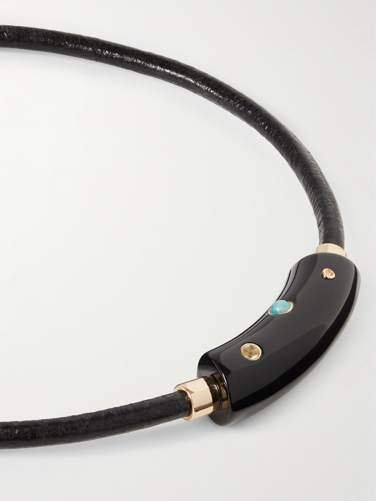 Lizzie Fortunato Cabera Gold-plated, Leather, Resin And Multi-stone Choker In Black
