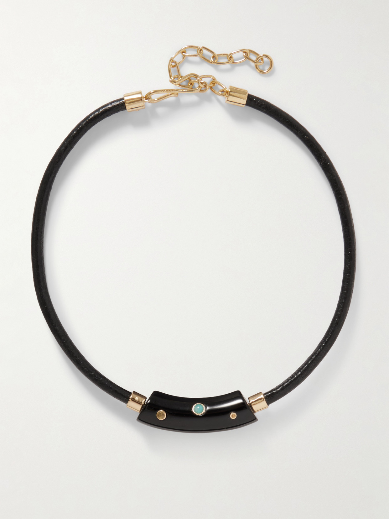 Lizzie Fortunato Cabera Gold-plated, Leather, Resin And Multi-stone Choker In Black