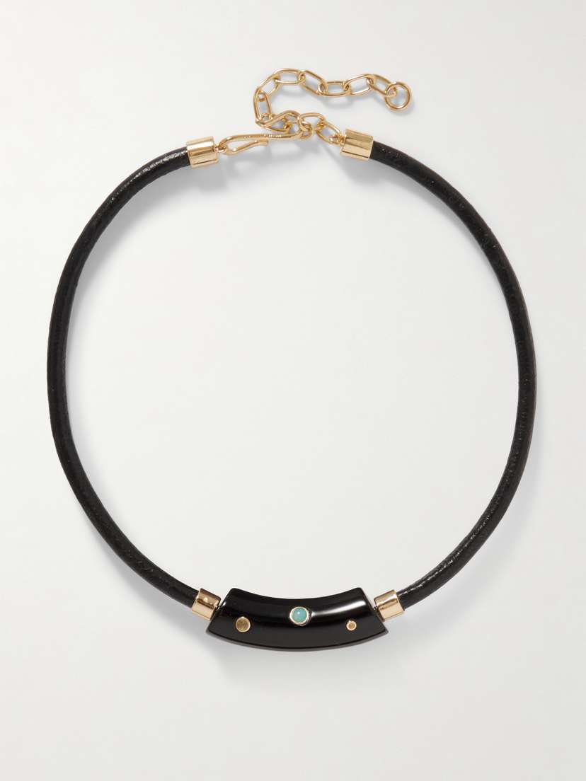 Lizzie Fortunato Cabera Gold-plated, Leather, Resin And Multi-stone Choker