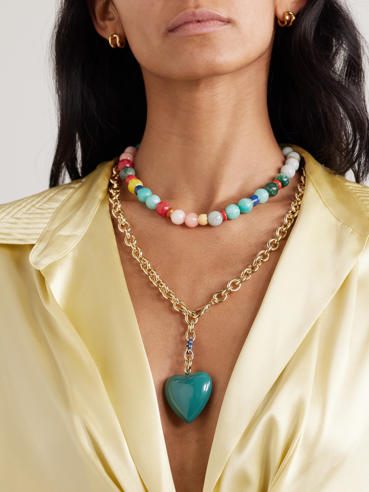 Roxanne Assoulin The Puffy Heart Gold-tone And Enamel Necklace In Green