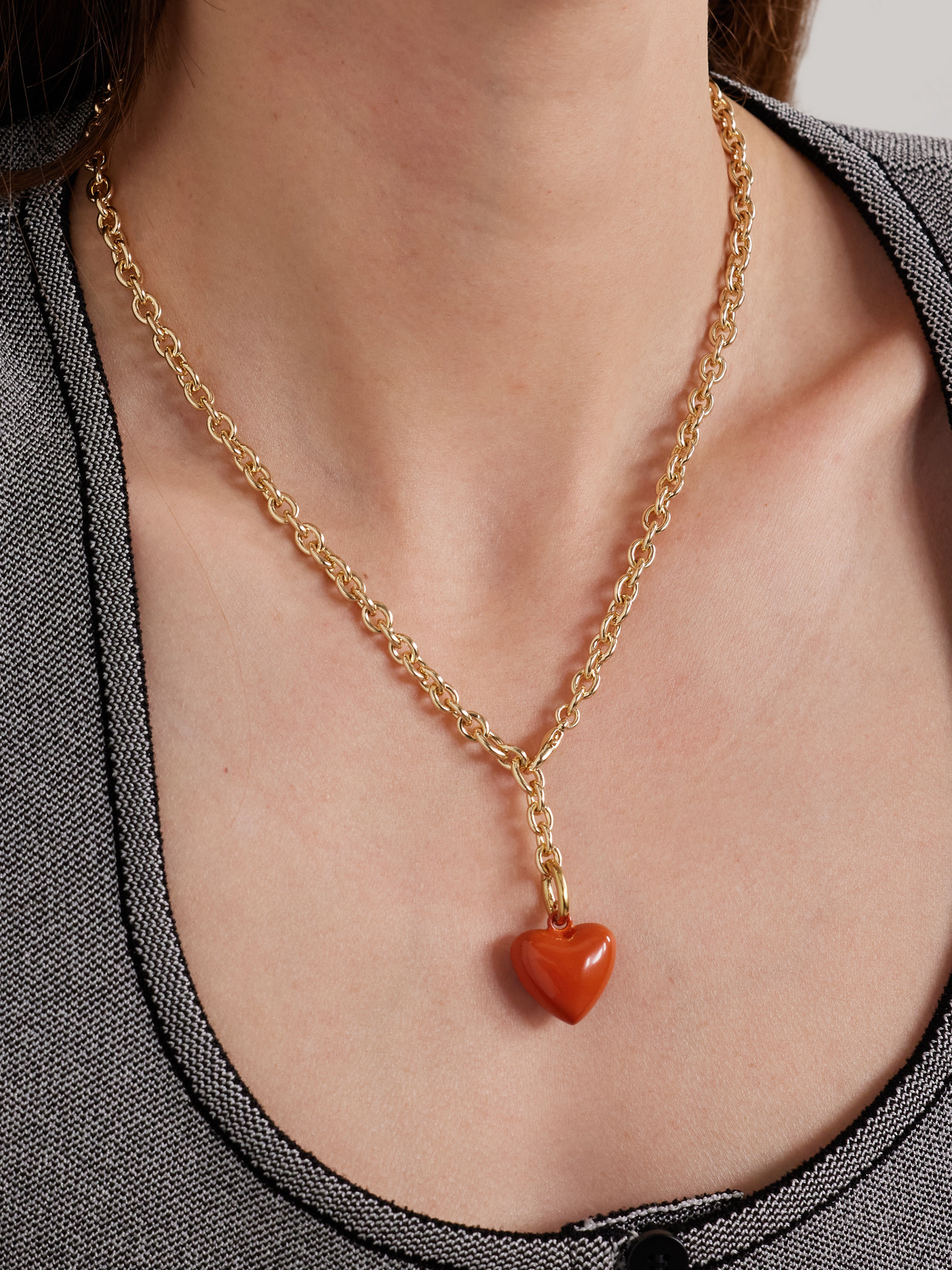 Roxanne Assoulin The Mini Puffy Heart Gold-tone Necklace In Orange