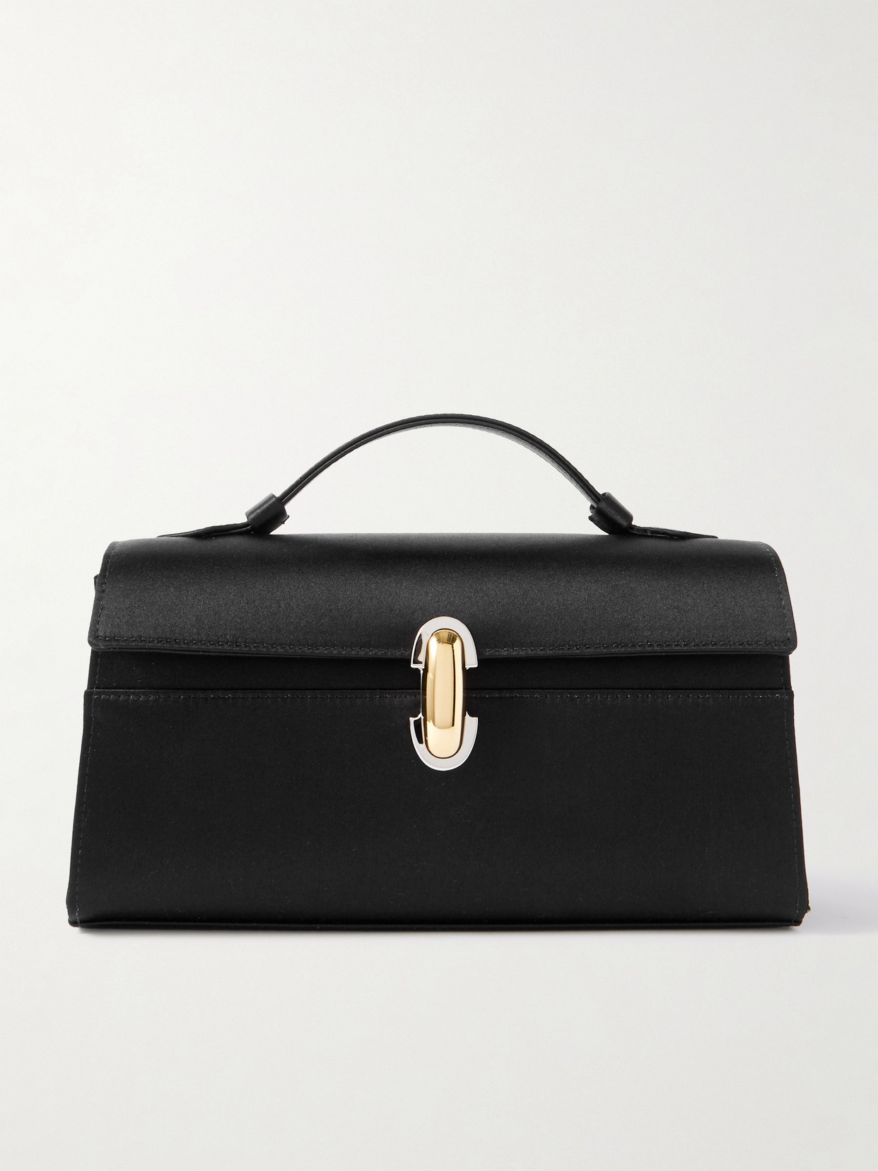 Savette Symmetry Pochette Satin Tote In Black