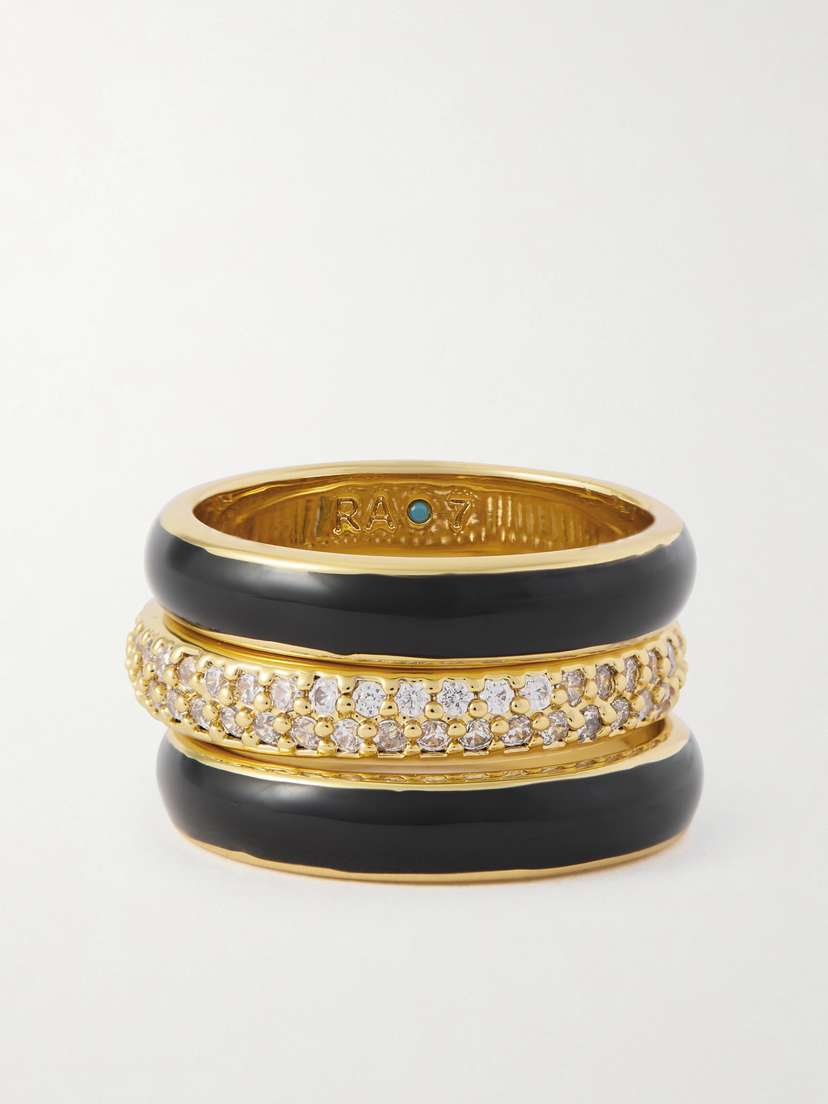 Roxanne Assoulin A Touch Of Midnight Set Of Three Gold-tone Crystal Rings