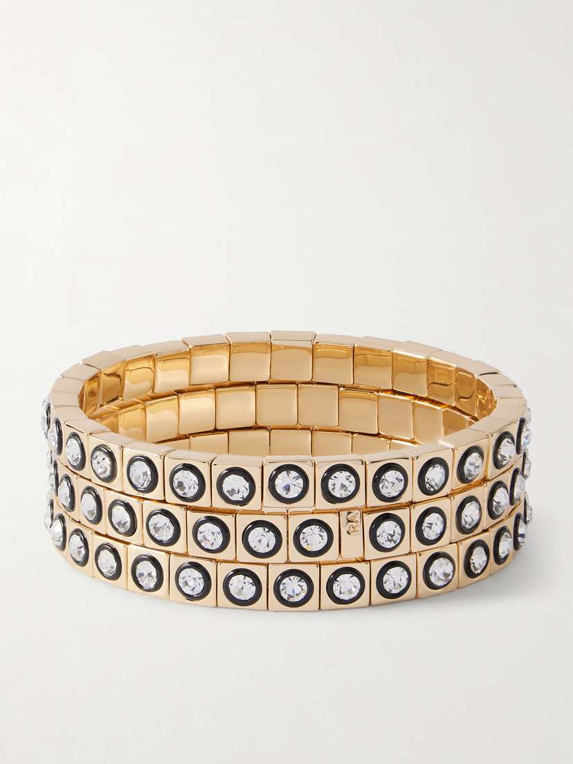 Roxanne Assoulin The Royal Set Of Three Gold-tone, Enamel And Crystal Bracelets