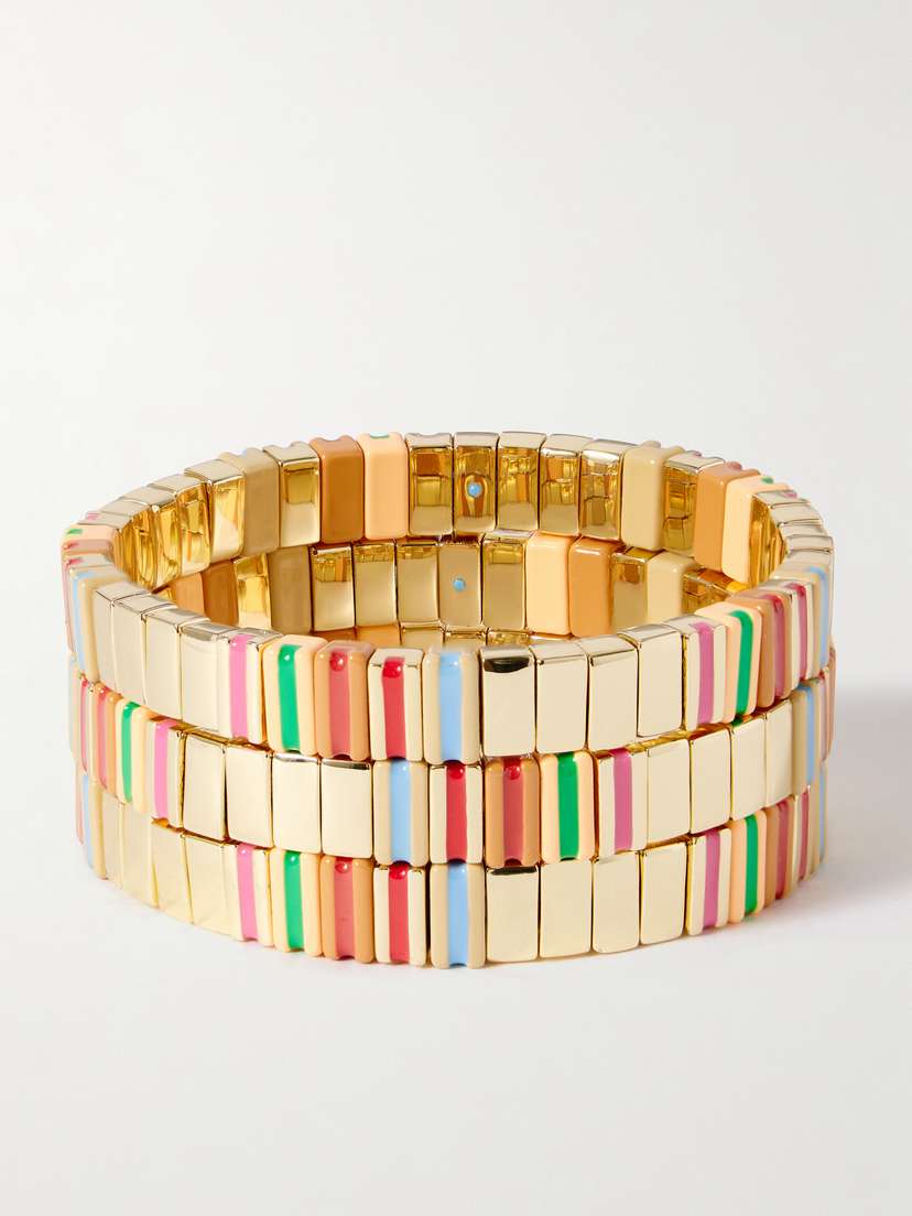 Roxanne Assoulin The Happy Stack Set Of Three Gold-tone And Enamel Bracelets