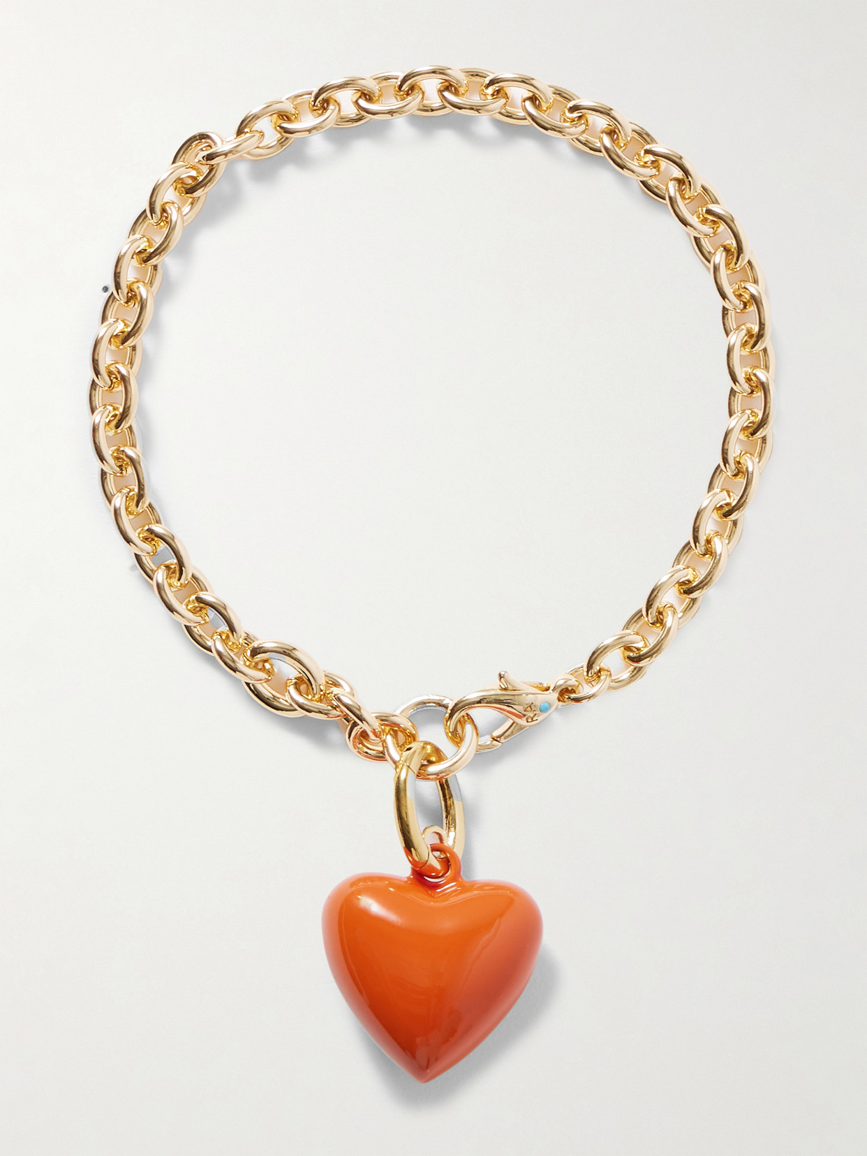 Roxanne Assoulin The Mini Puffy Heart Gold-tone And Enamel Bracelet In Orange