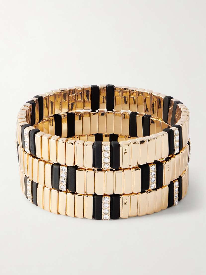 Roxanne Assoulin The Touch Of Midnight Set Of Three Gold-tone Cubic Zirconia Bracelets