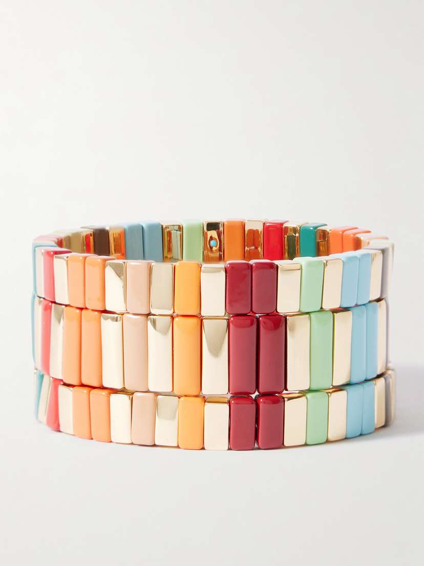 Roxanne Assoulin The Bright By Nature Set Of Three Gold-tone Enamel Bracelets