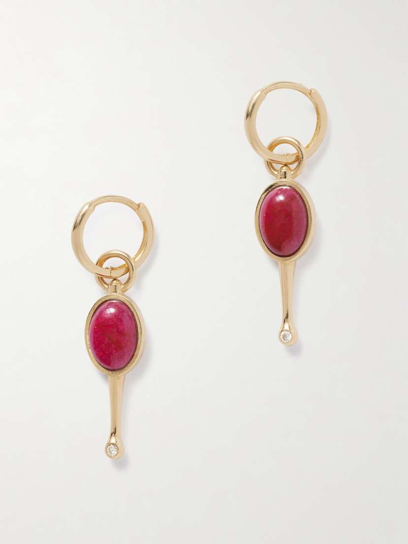 Loren Stewart Stellar Key 14-karat Gold, Ruby And Diamond Hoop Earrings