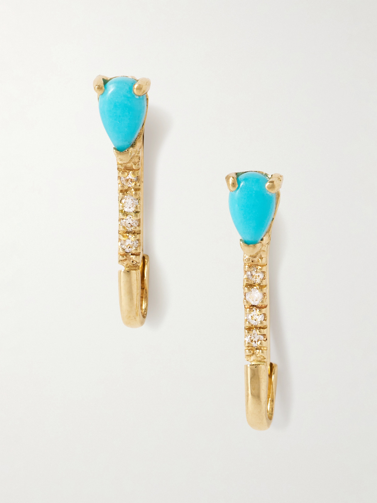 Loren Stewart Mini Gold, Turquoise And Diamond Earrings In Blue