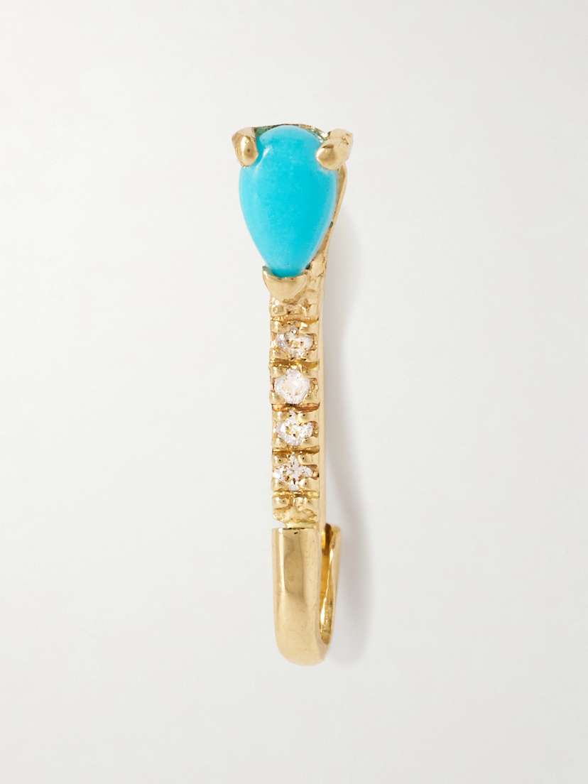 Loren Stewart Mini 14-karat Gold, Turquoise And Diamond Single Earring