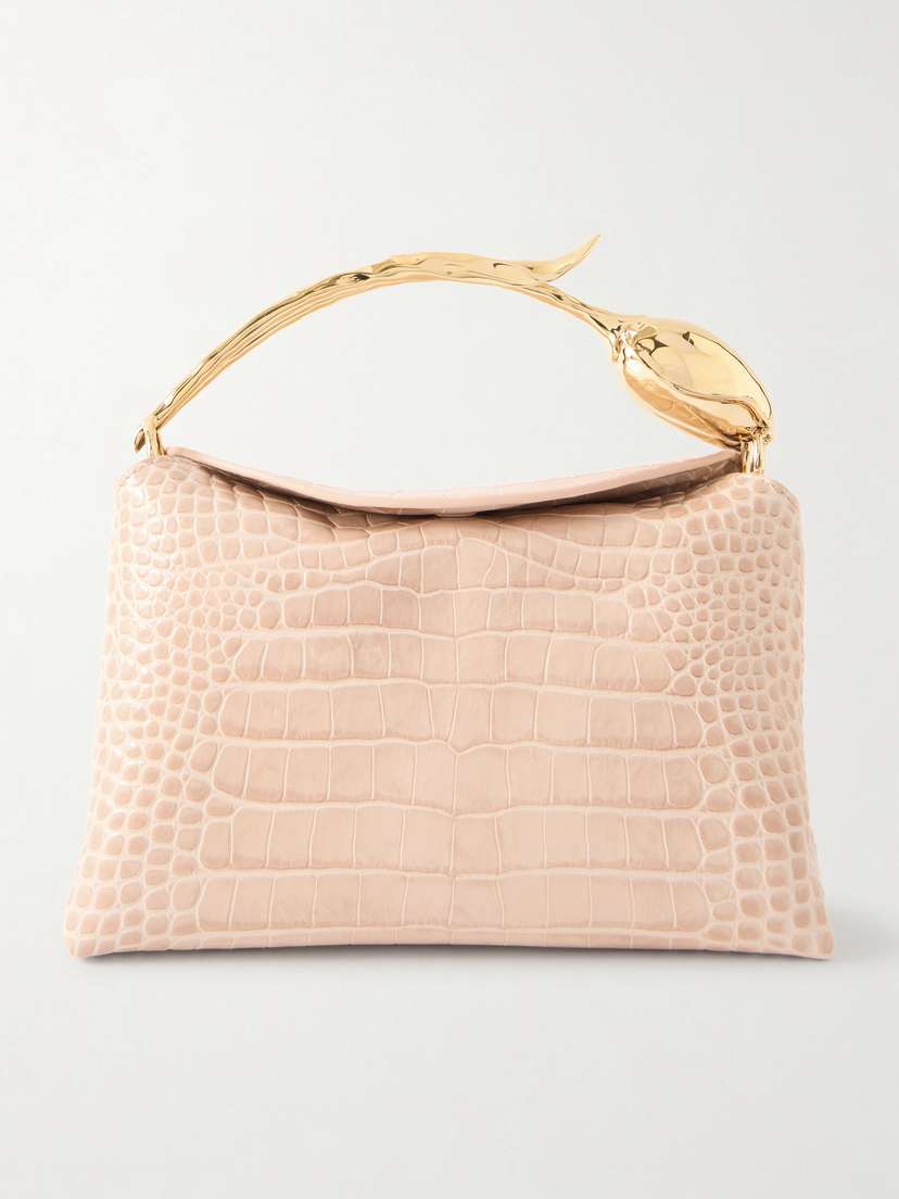 Erdem Bloom Midi Embellished Croc-effect Leather Shoulder Bag