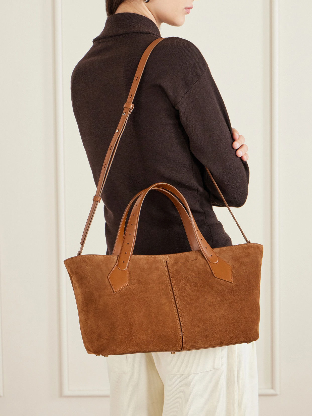 East West Chelsea Leather-Trimmed Suede Tote