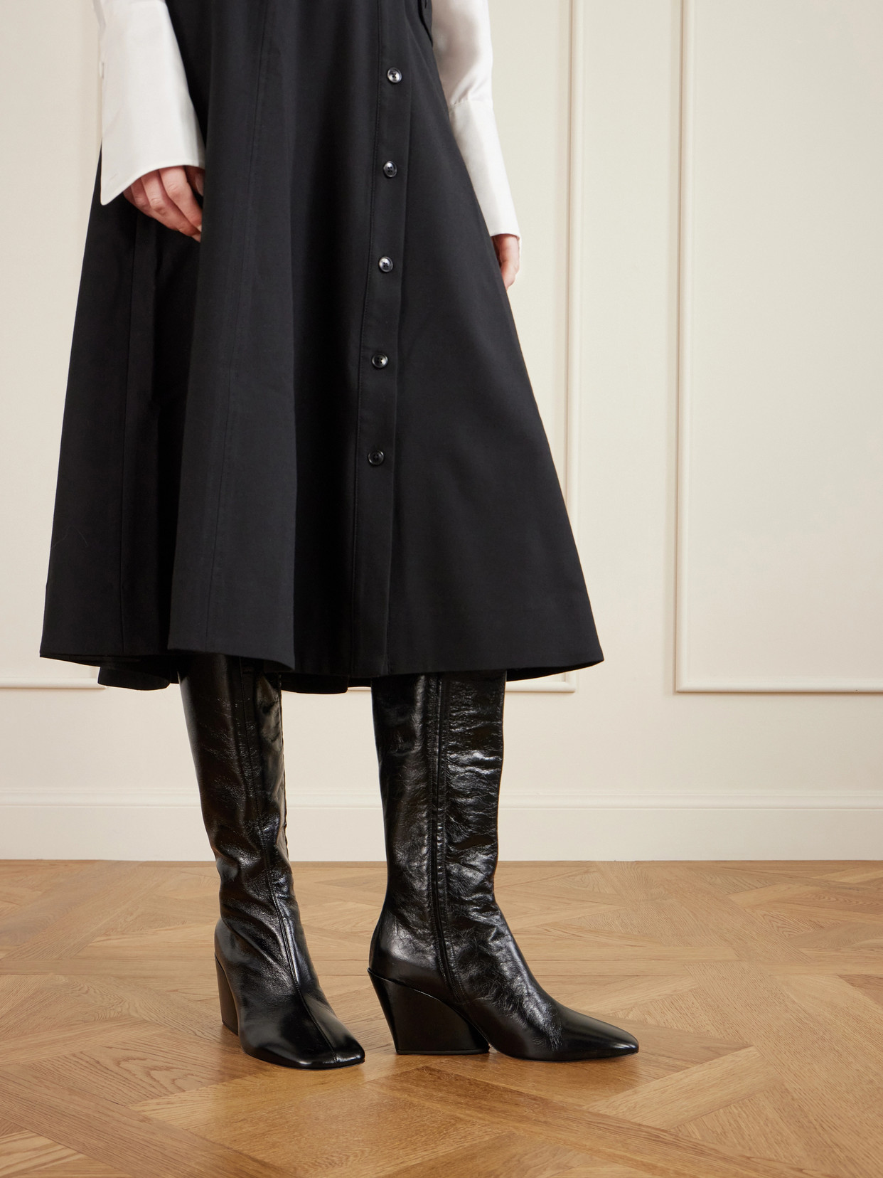 Slant 80 Glossed-Leather Knee Boots
