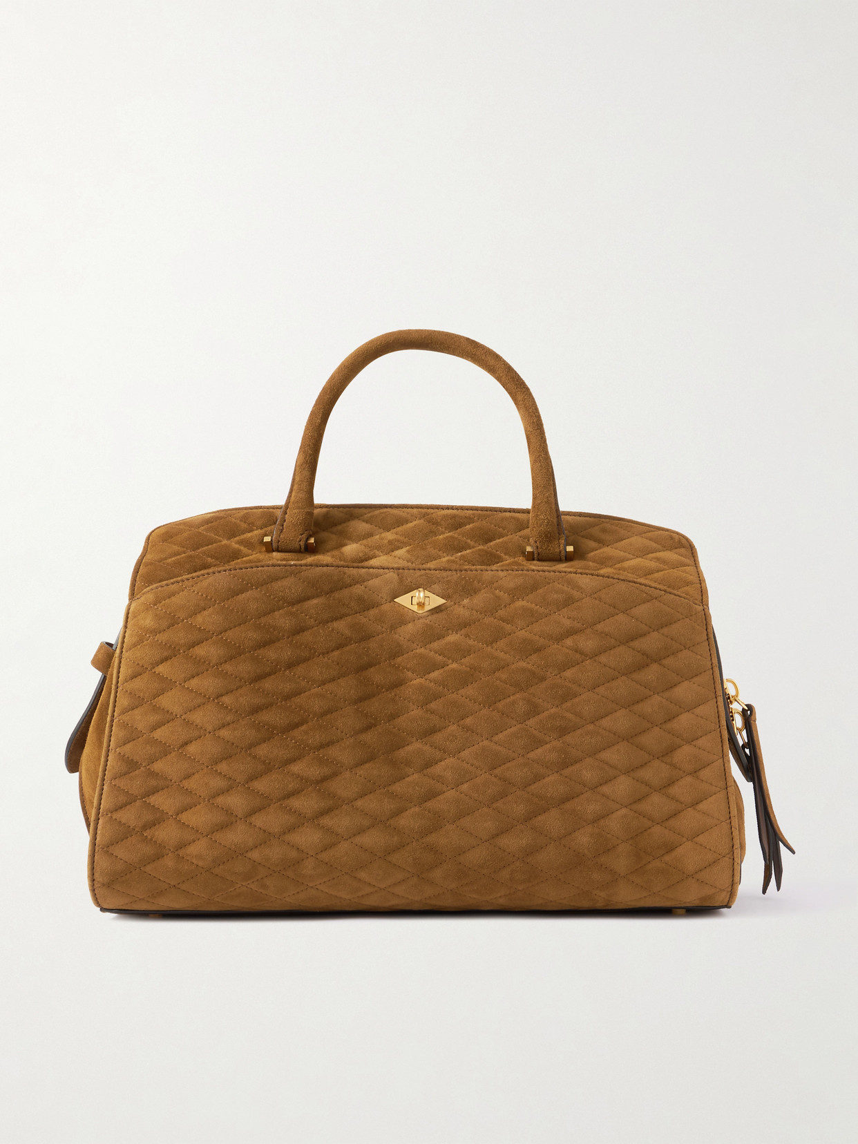 Metier Private Eye Quilted Suede Tote In Brown