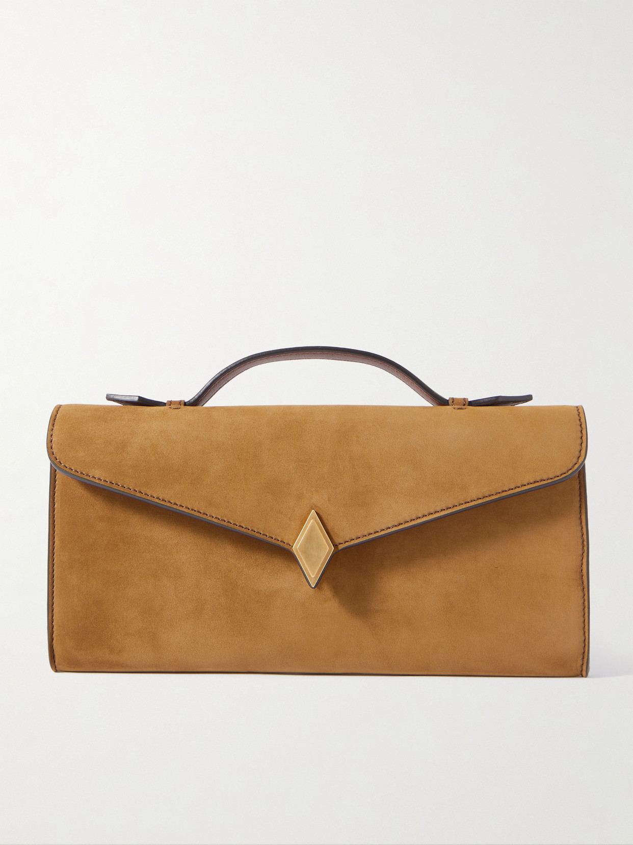 Metier Edge Embellished Suede Clutch In Brown