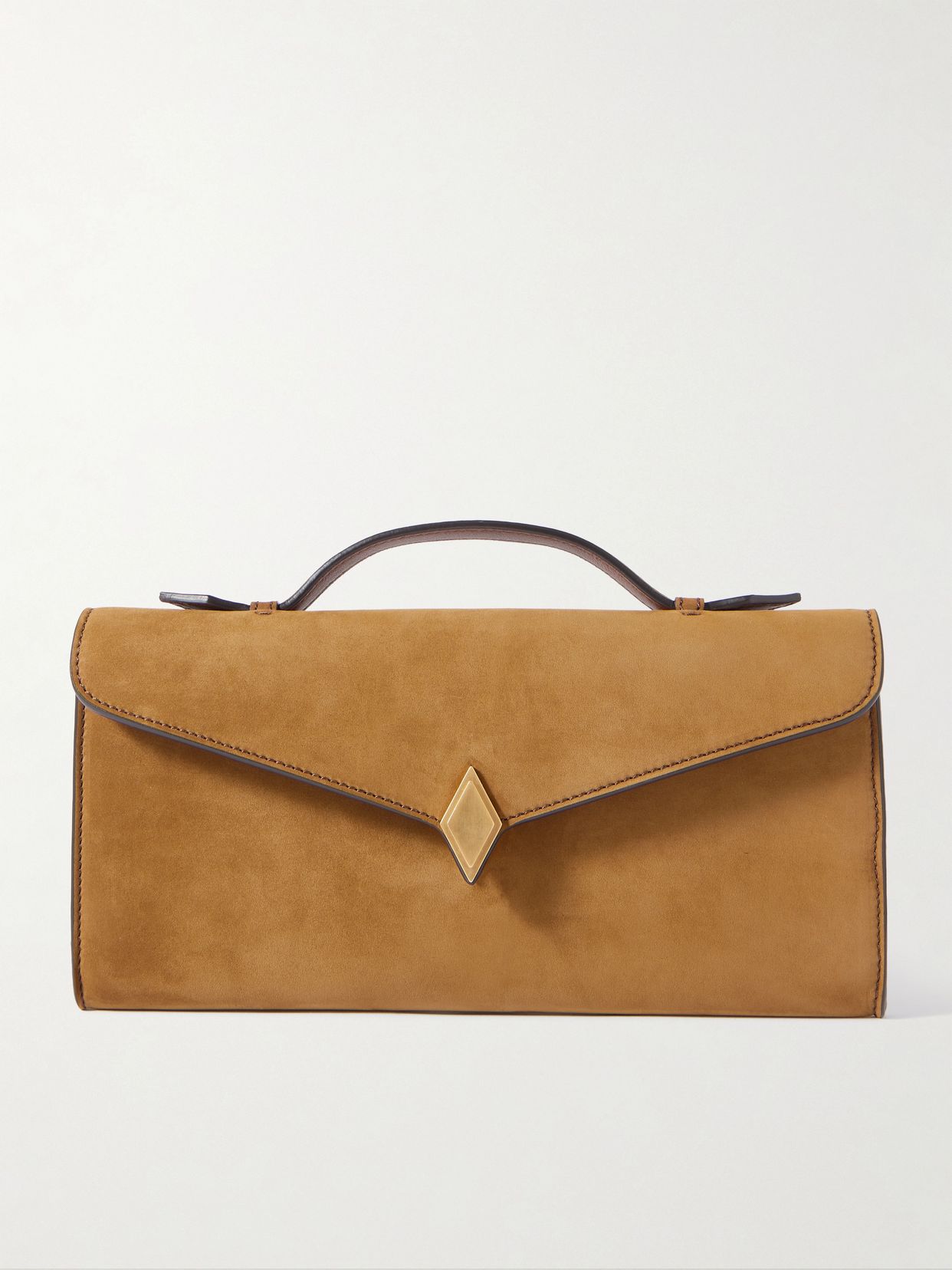 Edge embellished suede clutch