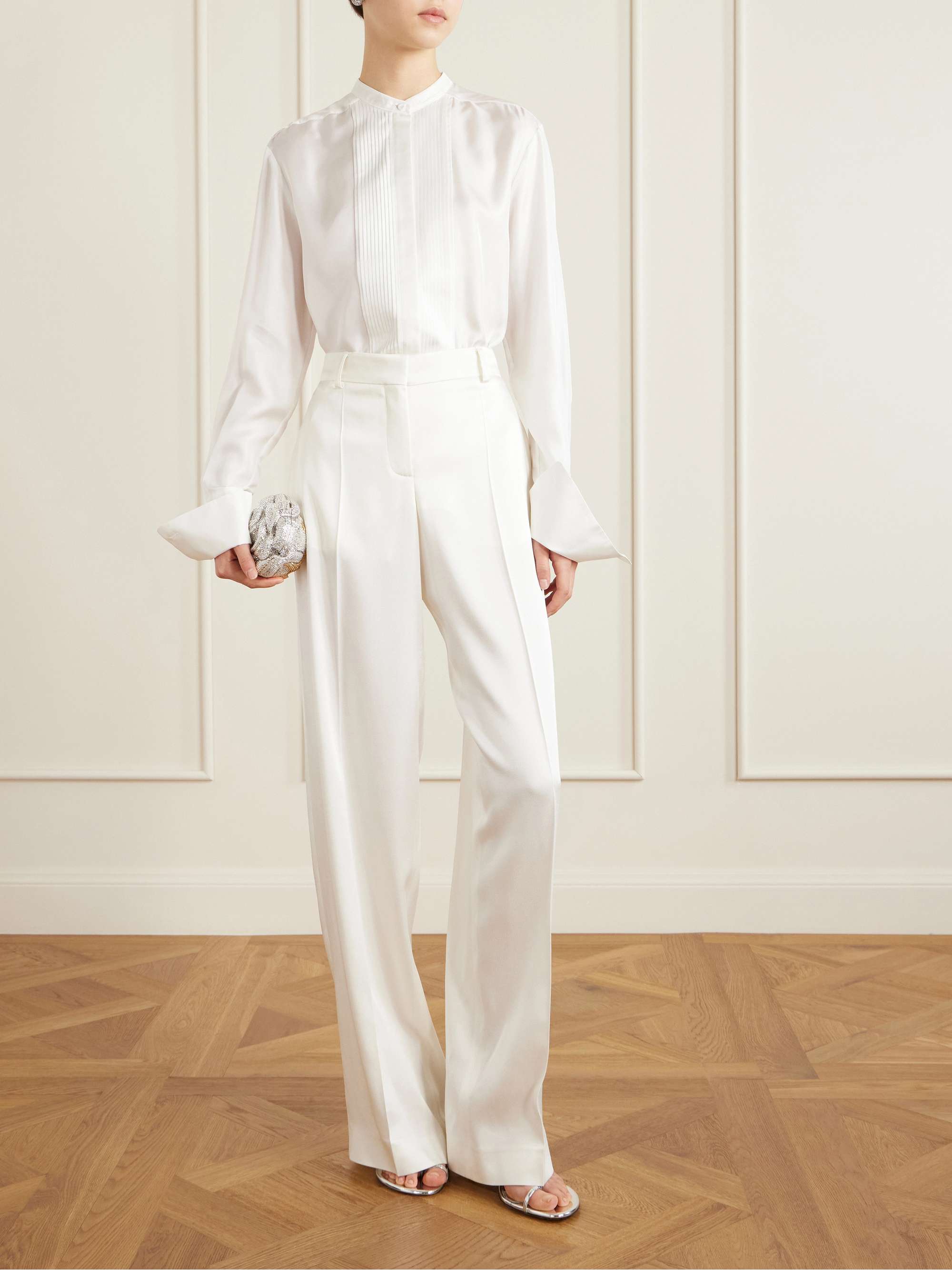 JUDITH LEIBER COUTURE Rose Desiree crystal-embellished silver-tone clutch