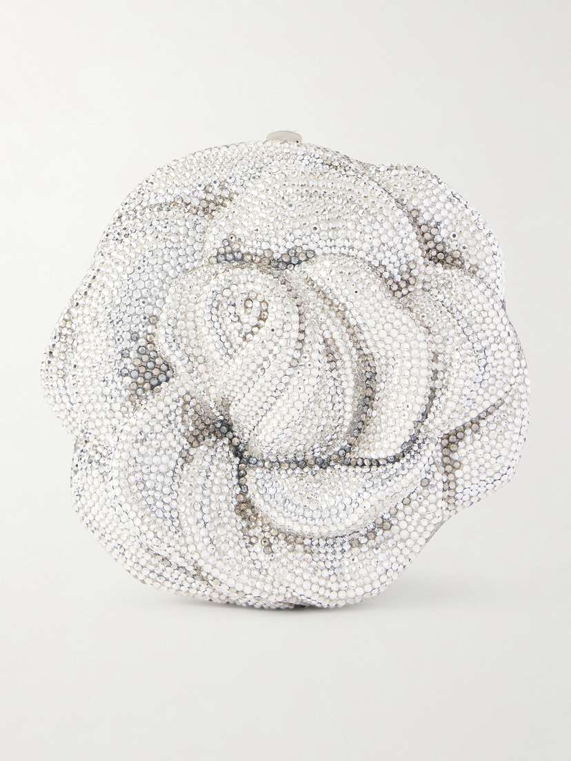 Judith Leiber Couture Rose Desiree Crystal-embellished Silver-tone Clutch