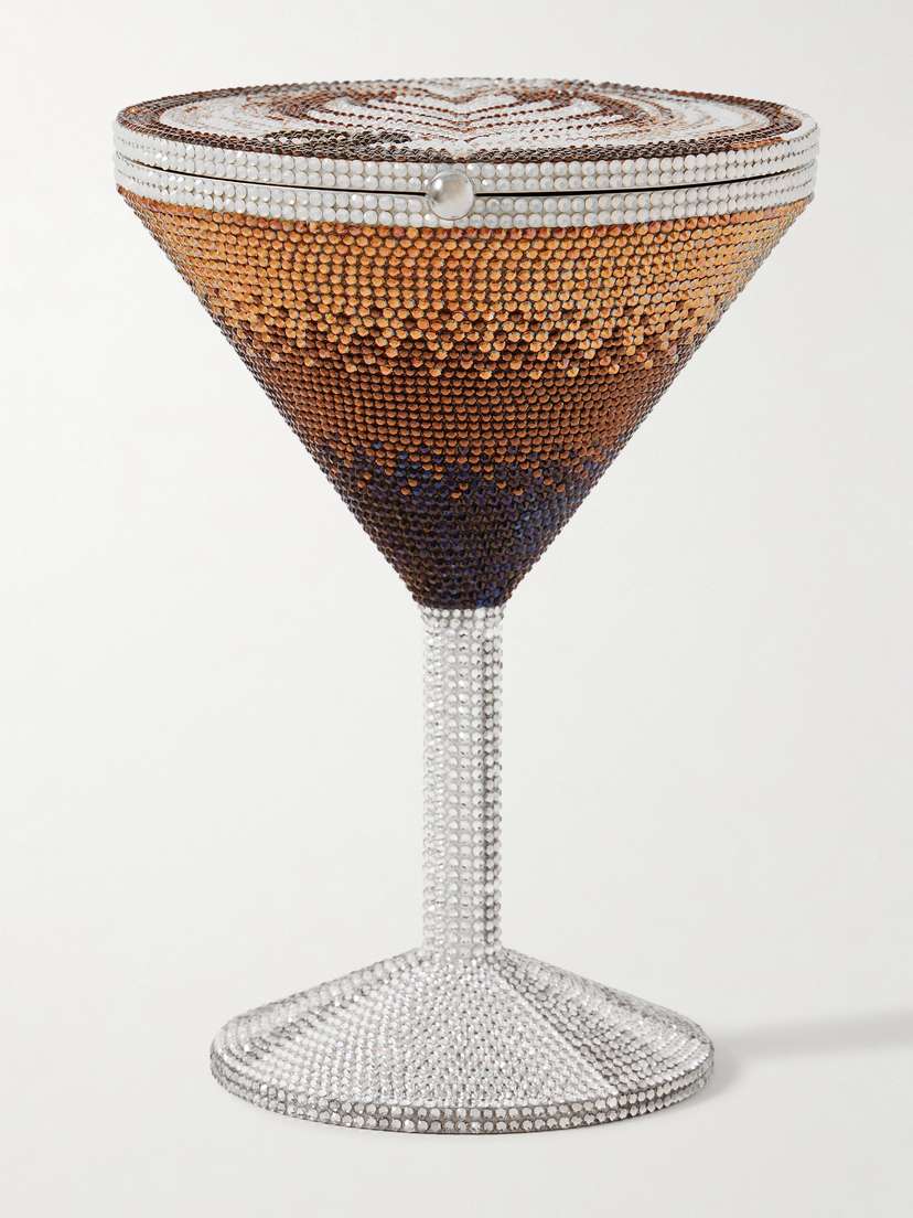 Judith Leiber Couture Martini Espresso Crystal-embellished Silver-tone Clutch