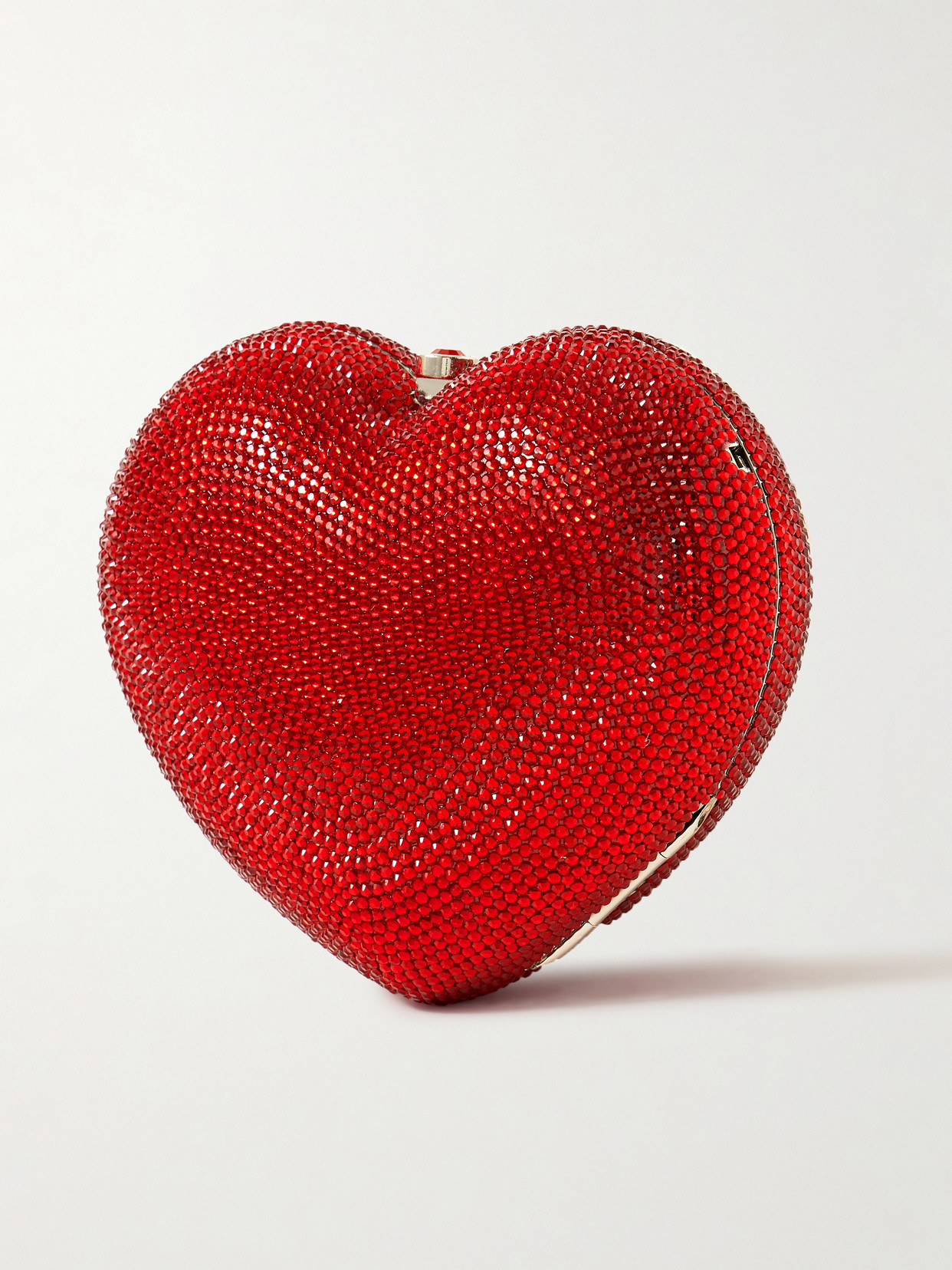 Judith Leiber Petit Coeur Crystal-embellished Silver-tone Clutch In Red