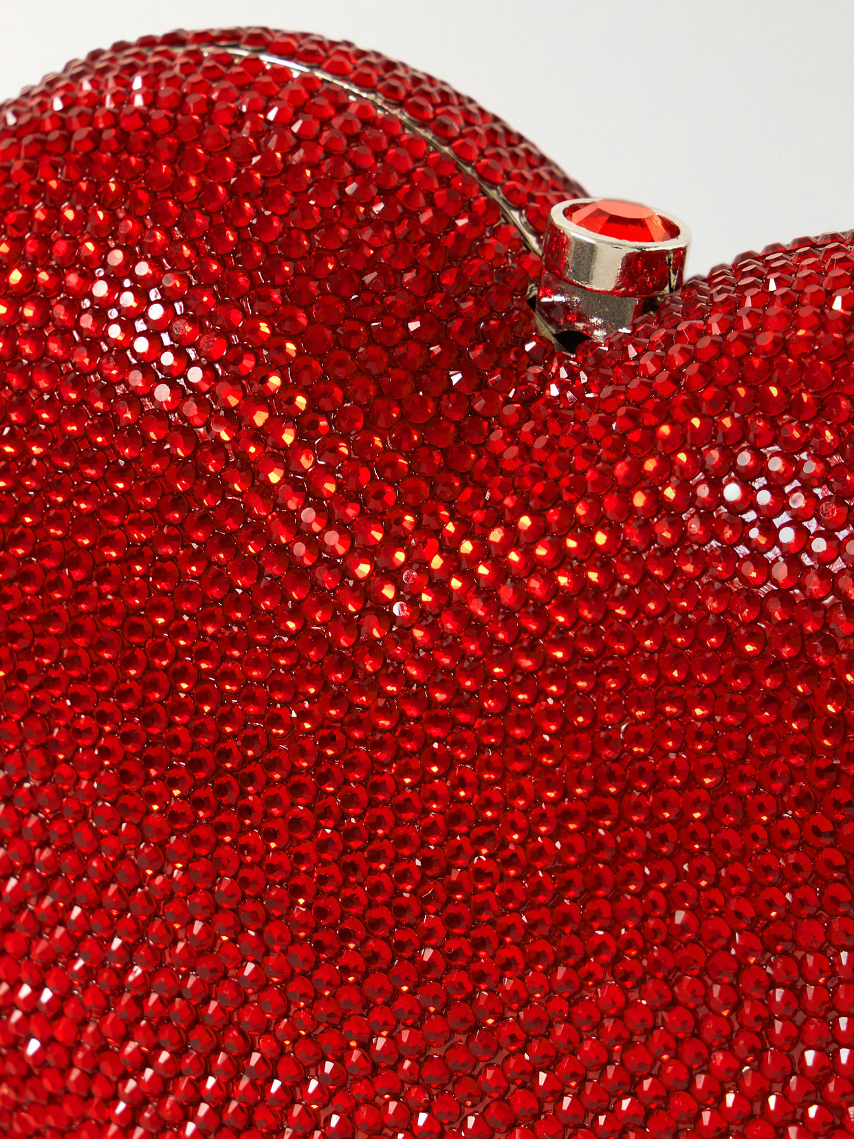 Judith Leiber Petit Coeur Crystal-embellished Silver-tone Clutch In Red