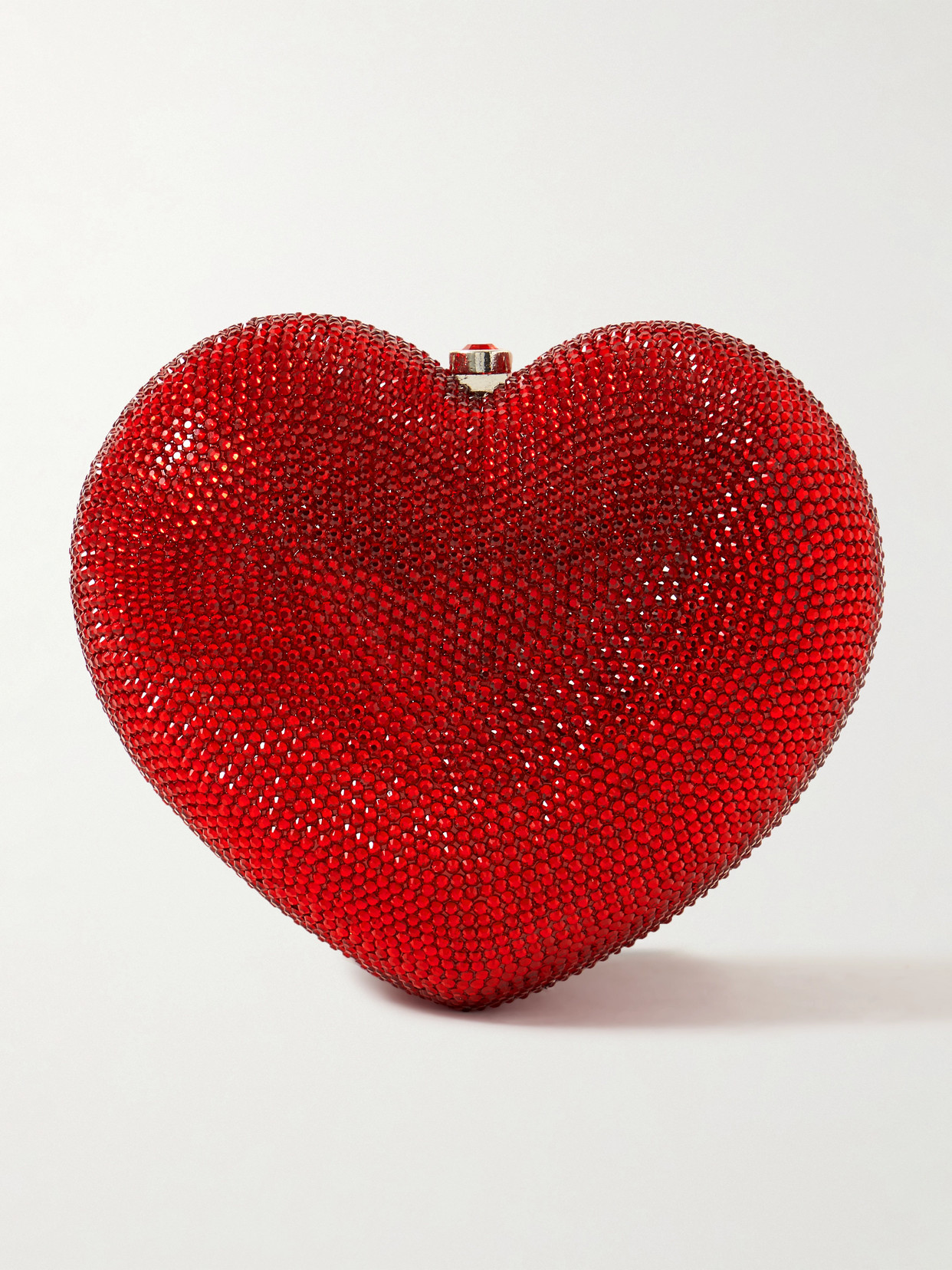 Judith Leiber Petit Coeur Crystal-embellished Silver-tone Clutch In Red