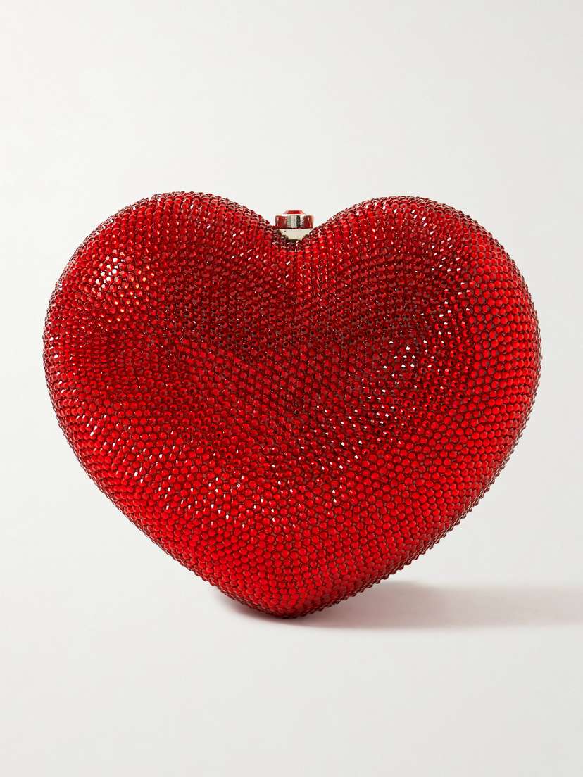 Judith Leiber Couture Petit Coeur Crystal-embellished Silver-tone Clutch