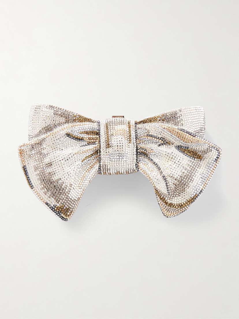Judith Leiber Couture Bow Just For You Crystal-embellished Silver-tone Clutch