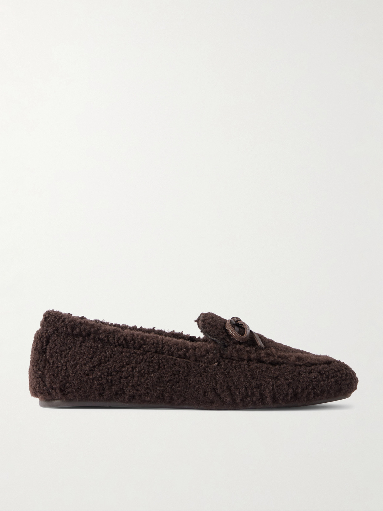 Stuart Weitzman Britt Bow Leather-trimmed Shearling Loafers In Brown