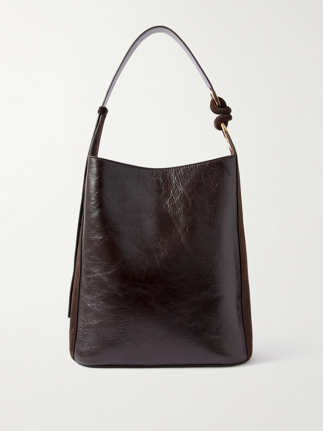 Anya Hindmarch Ringo Suede-trimmed Textured-leather Tote In Brown