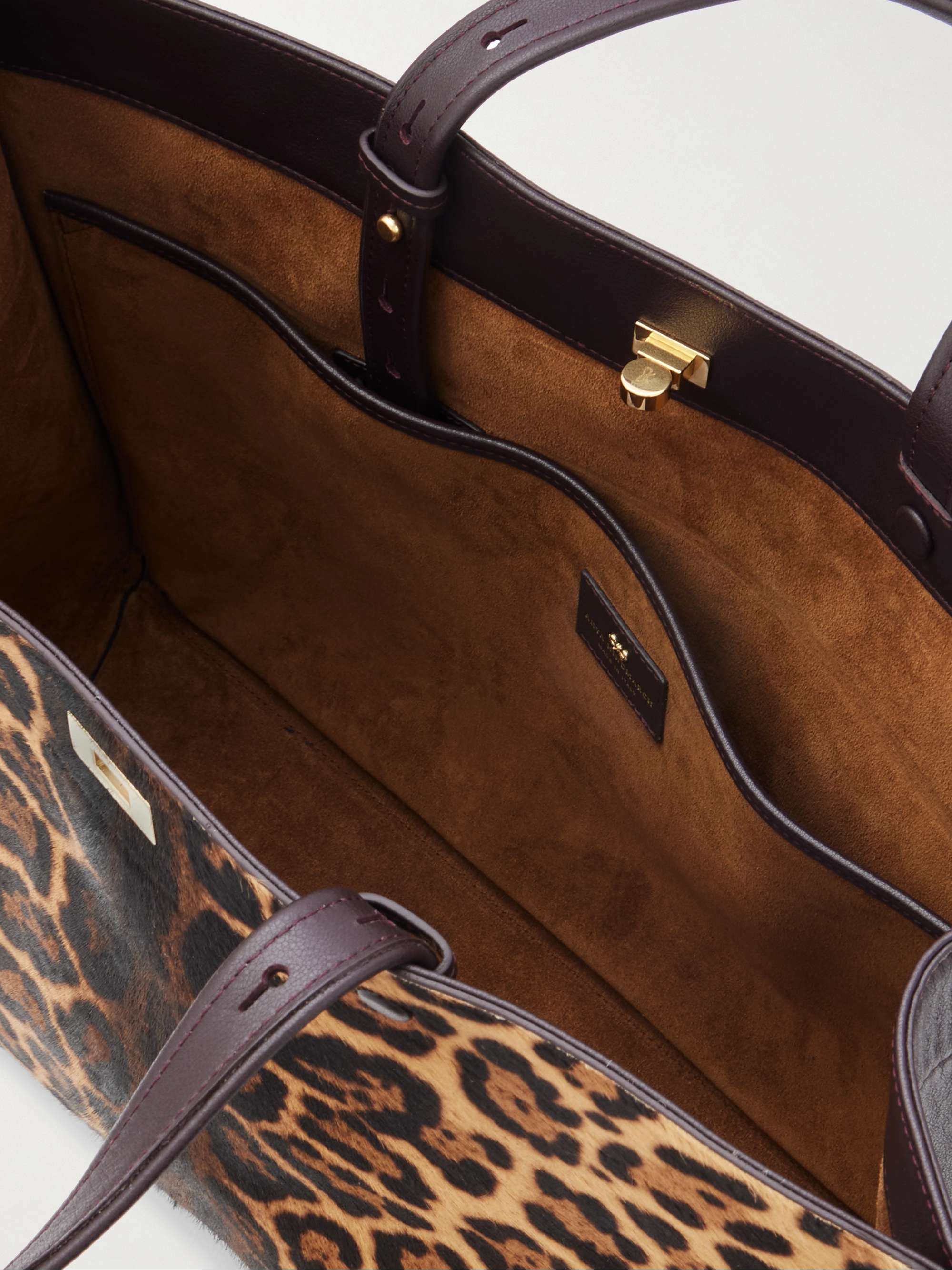 ANYA HINDMARCH Mortimer leather and leopard-print calf hair tote