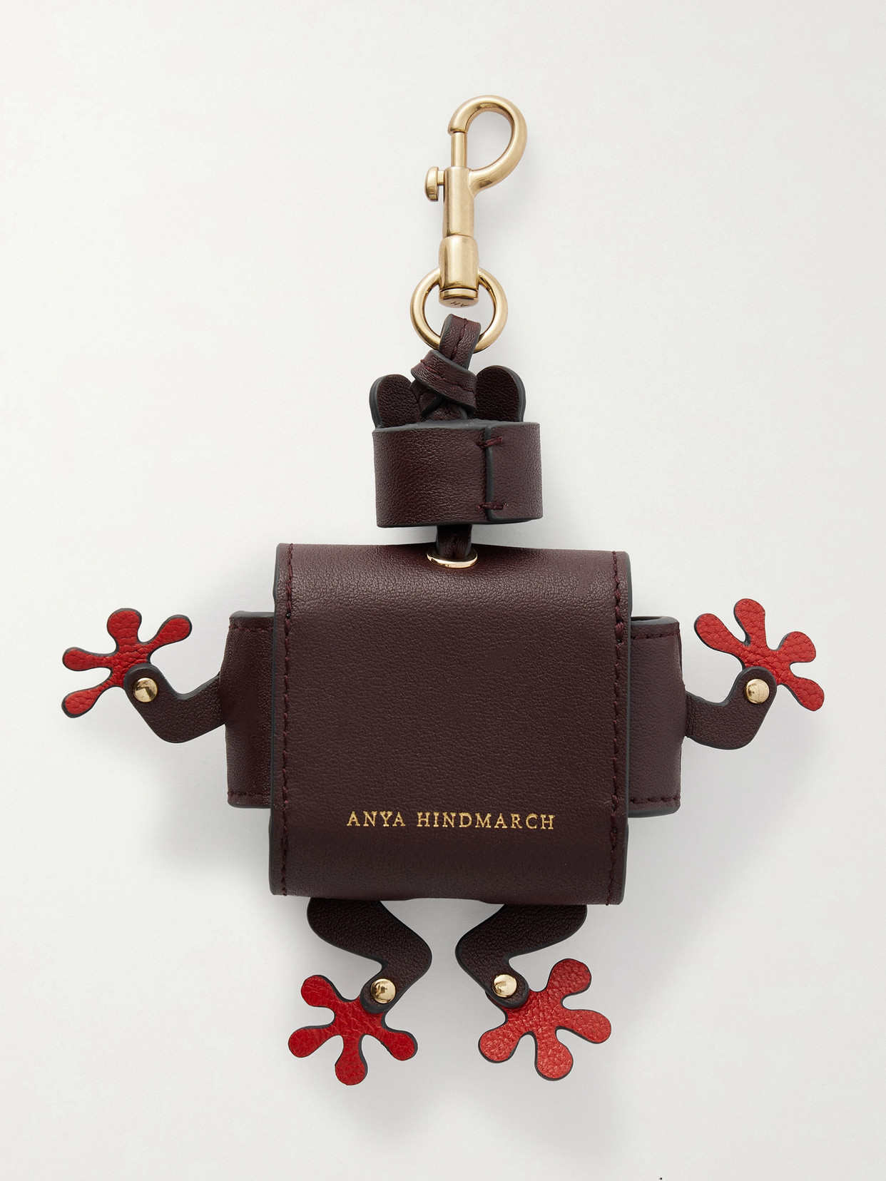Anya Hindmarch Frog Textured-leather And Gold-tone Earphone Case In Brown