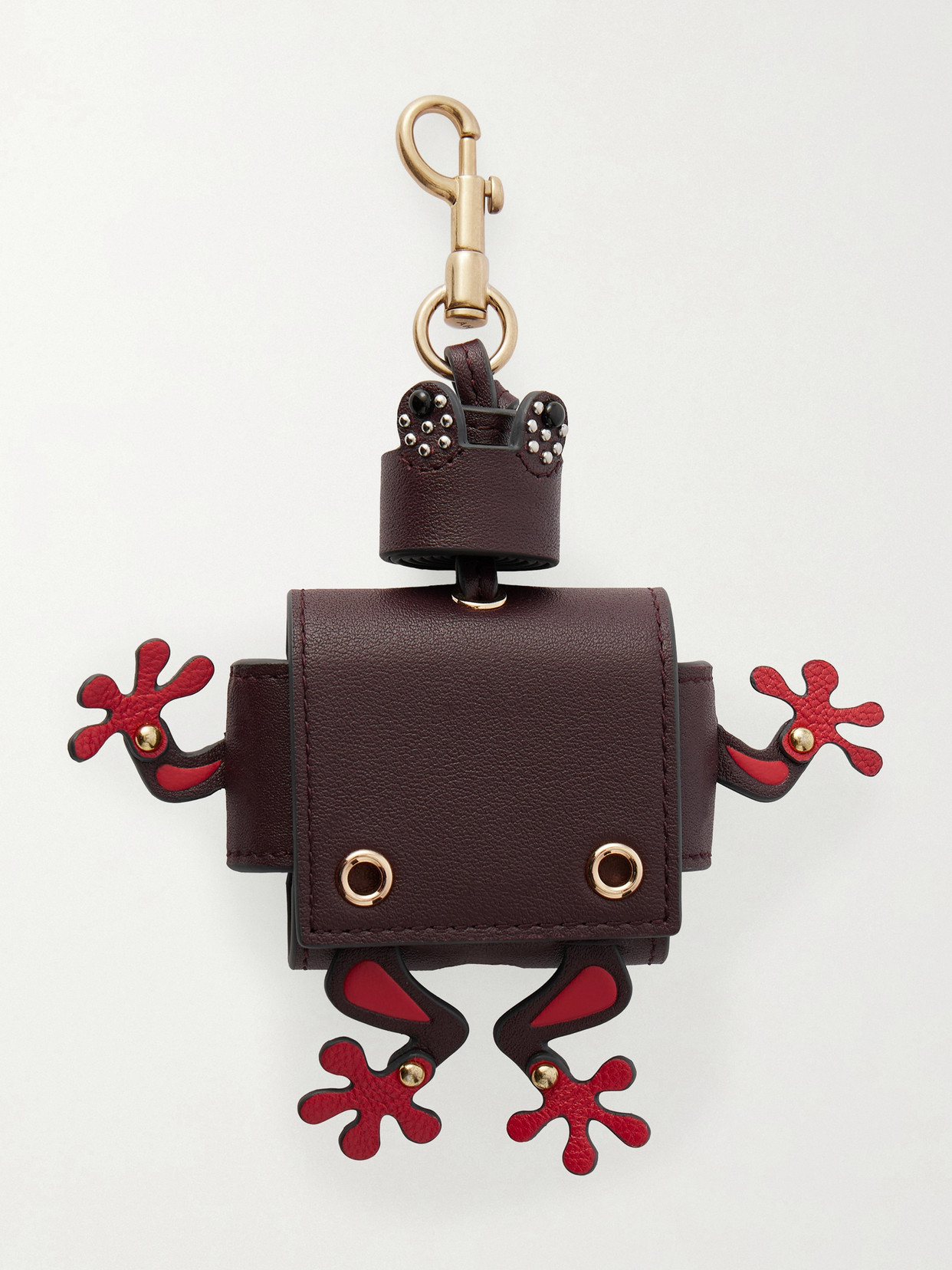 Anya Hindmarch Frog Textured-leather And Gold-tone Earphone Case In Brown