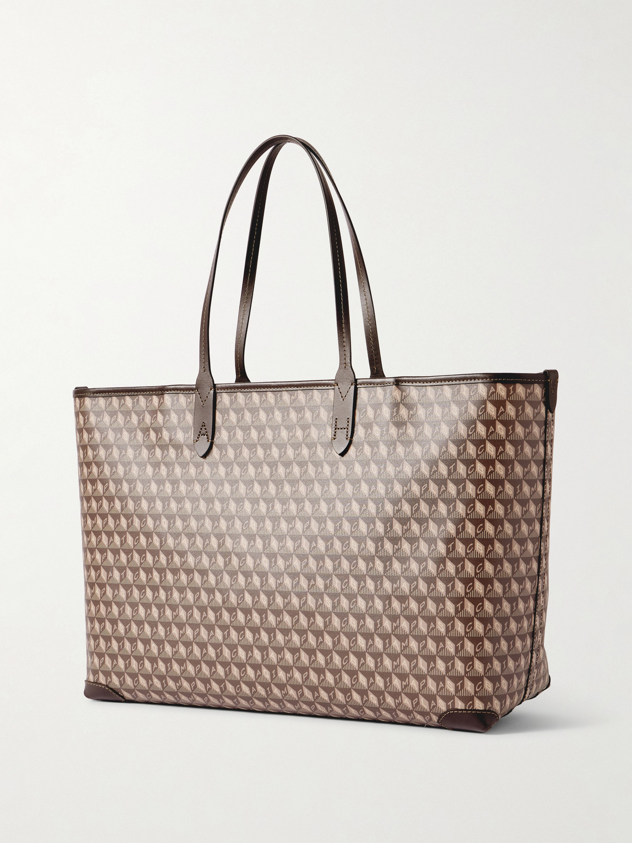 Anya Hindmarch I Am A Plastic Bag Leather-trimmed Coated-canvas Tote In Brown