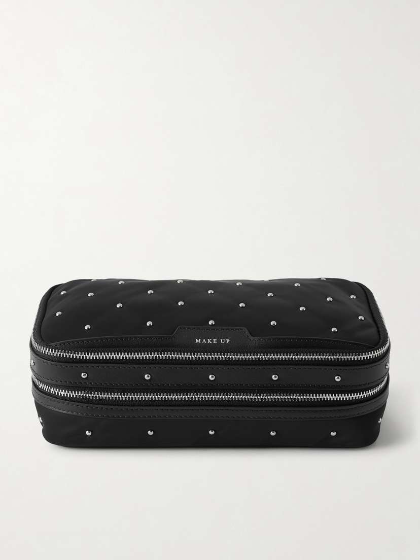 Anya Hindmarch Large Studded Leather-trimmed Recycled-satin Cosmetics Case