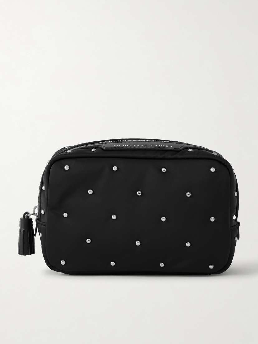 Anya Hindmarch Important Things Studded Leather-trimmed Recycled Satin Cosmetics Case