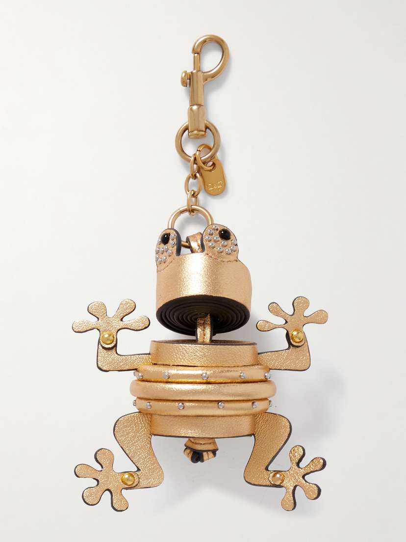 Anya Hindmarch Frog Gold-tone Studded Metallic Leather Keychain