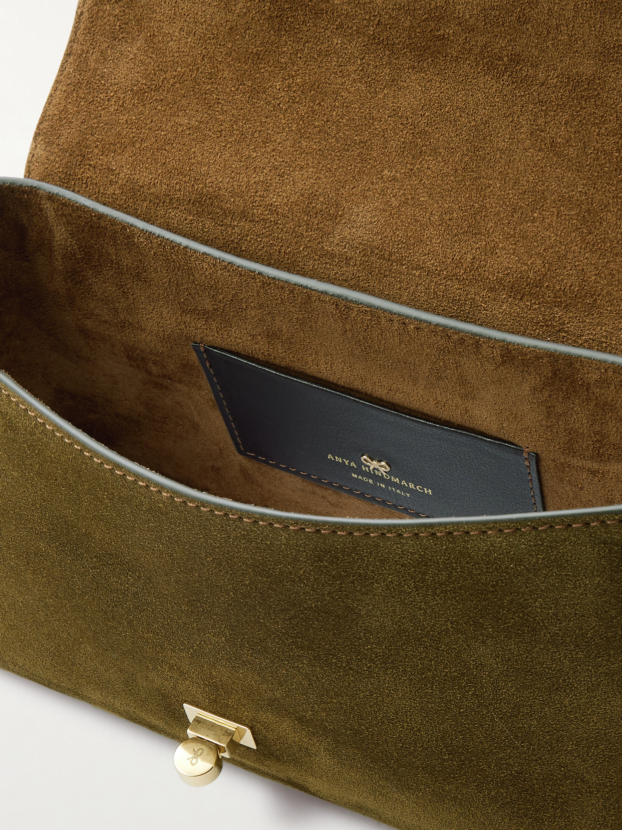 Anya Hindmarch Mortimer Frame Leather-trimmed Suede Shoulder Bag In Green