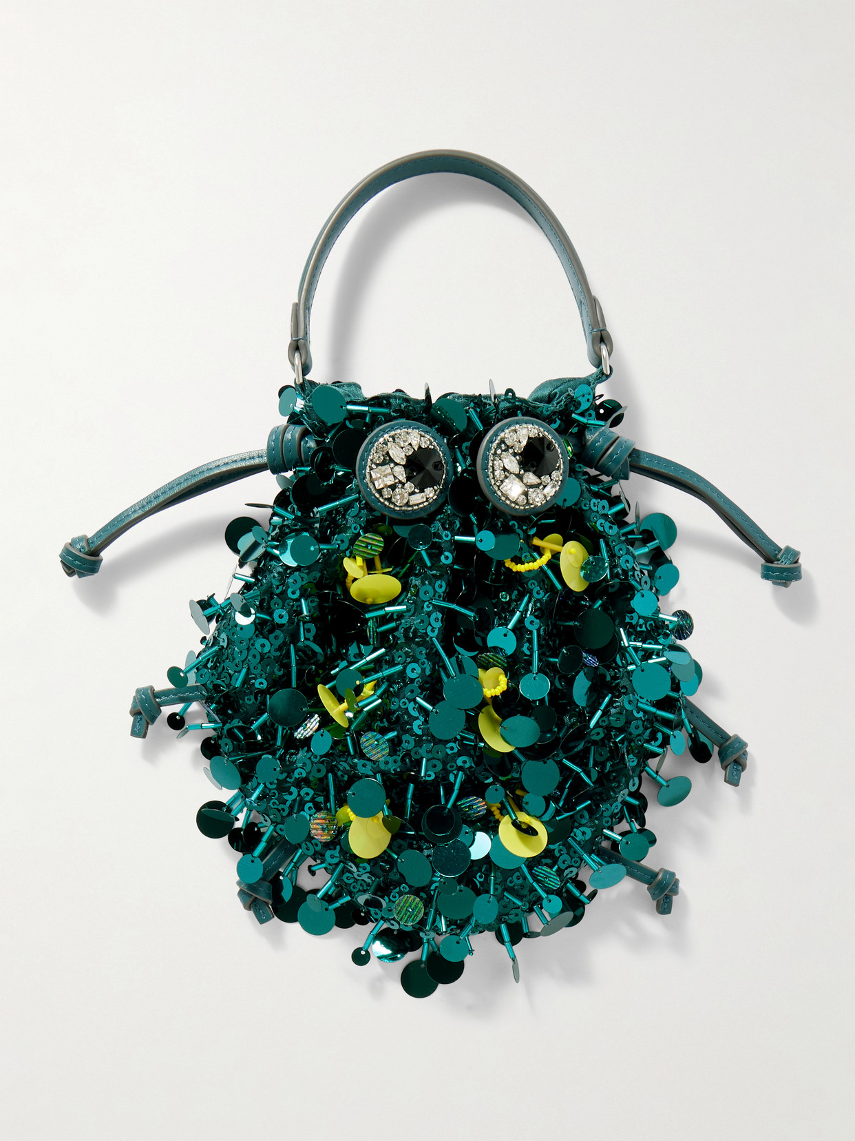 Anya Hindmarch Beetle Embellished Leather-trimmed Clutch In Blue