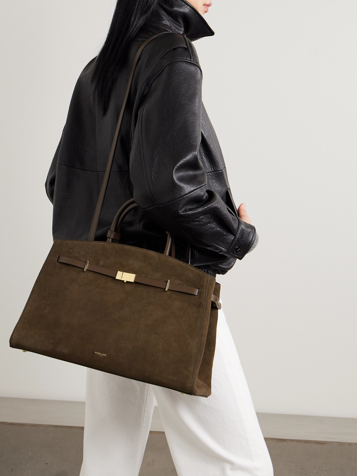 The Hudson Leather-Trimmed Suede Tote