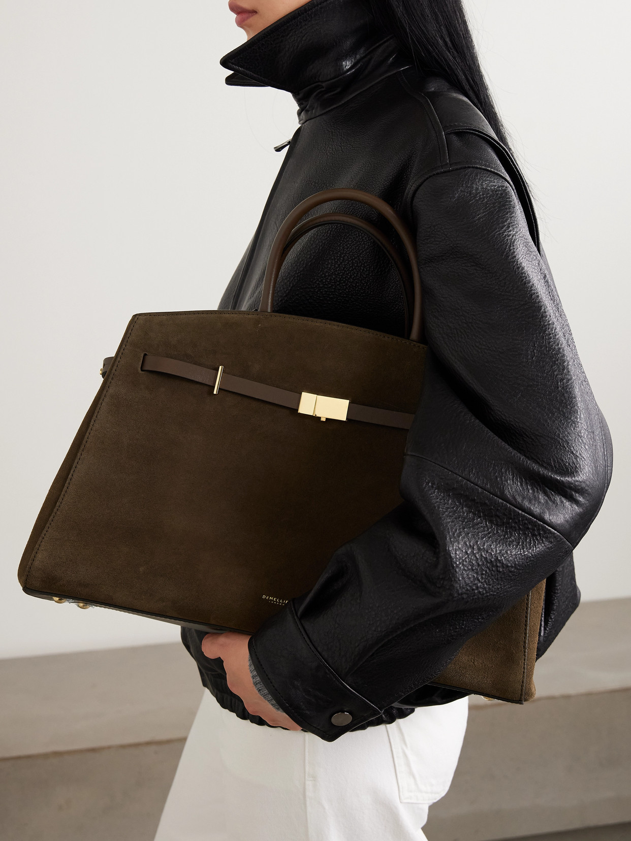 The Hudson Leather-Trimmed Suede Tote