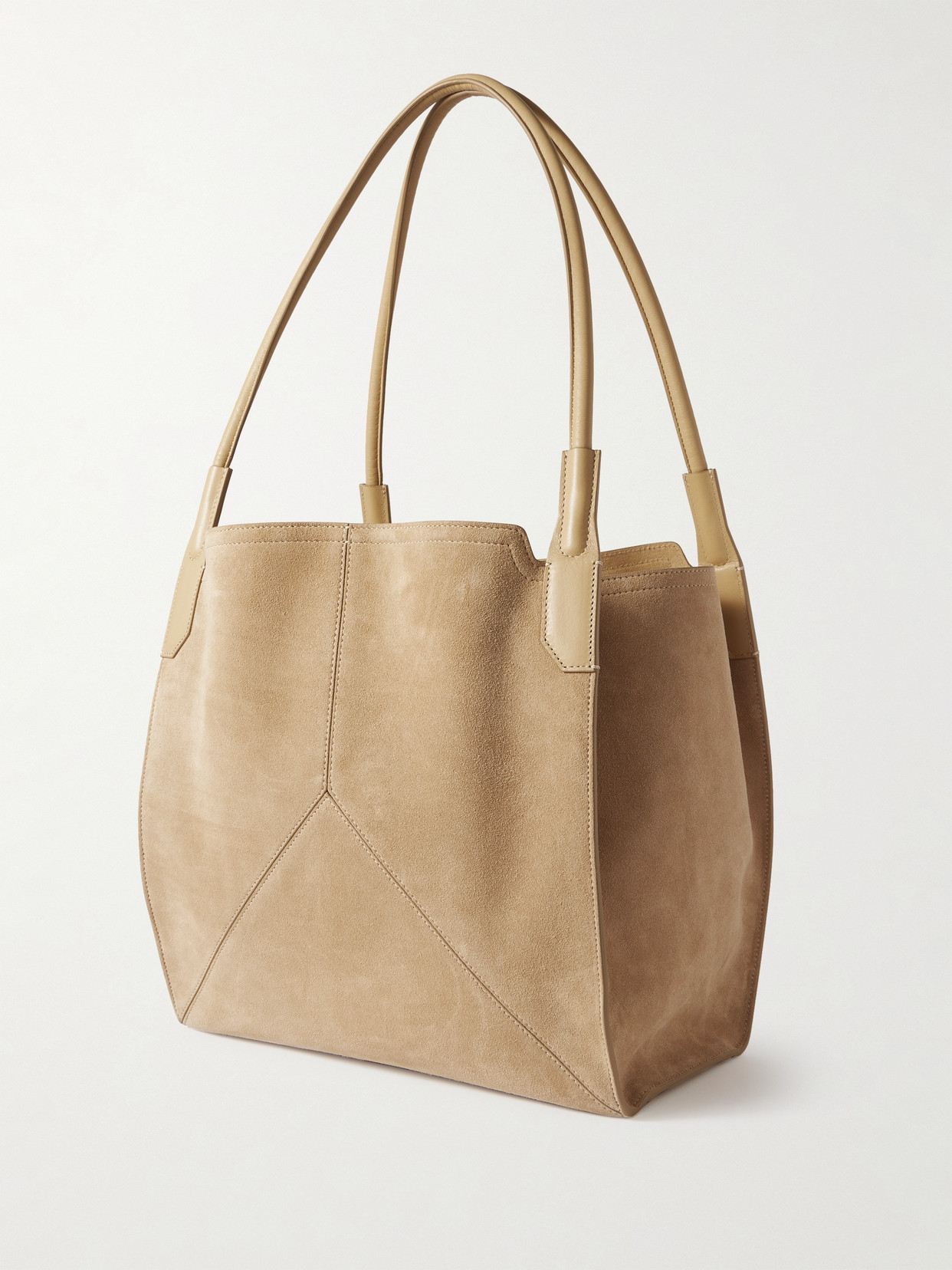 Victoria Beckham The Victoria Soft Mini Leather-trimmed Suede Tote In Neutral