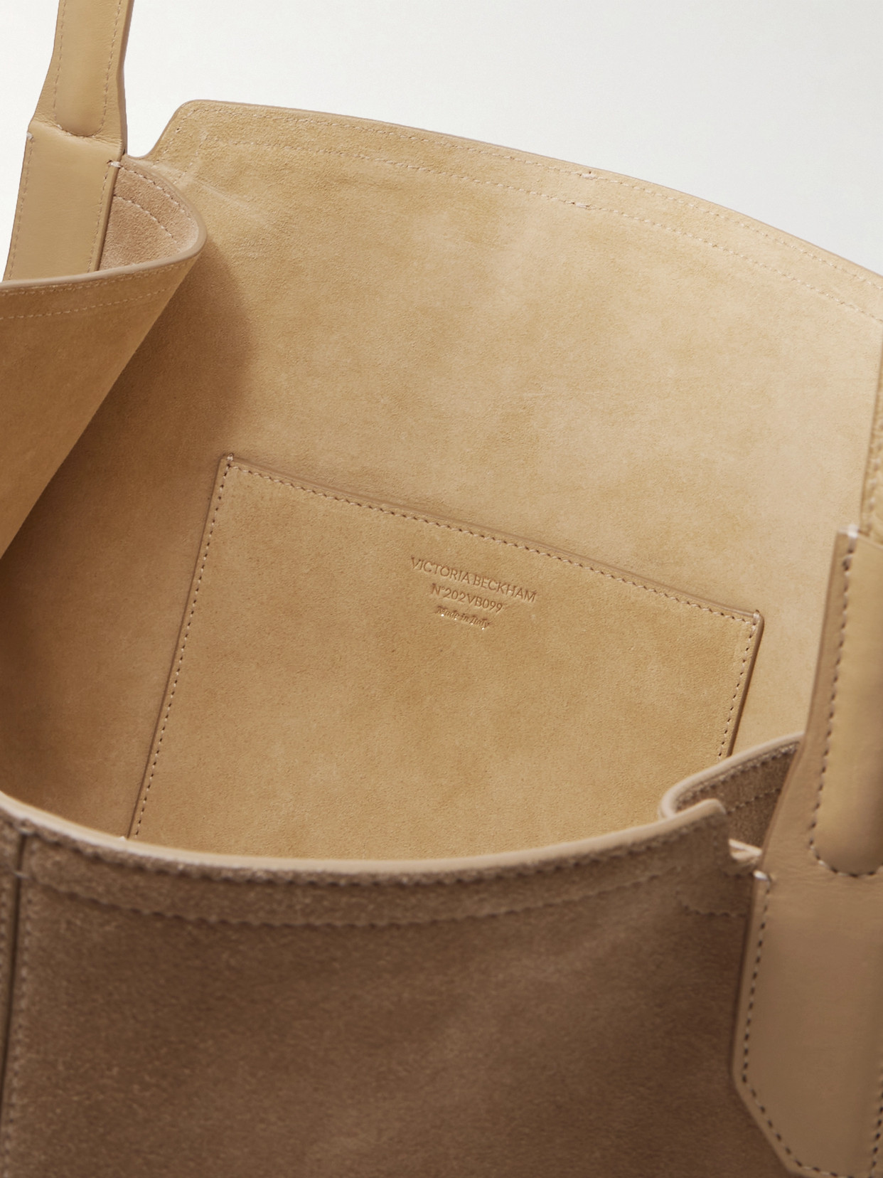 Victoria Beckham The Victoria Soft Mini Leather-trimmed Suede Tote In Neutral