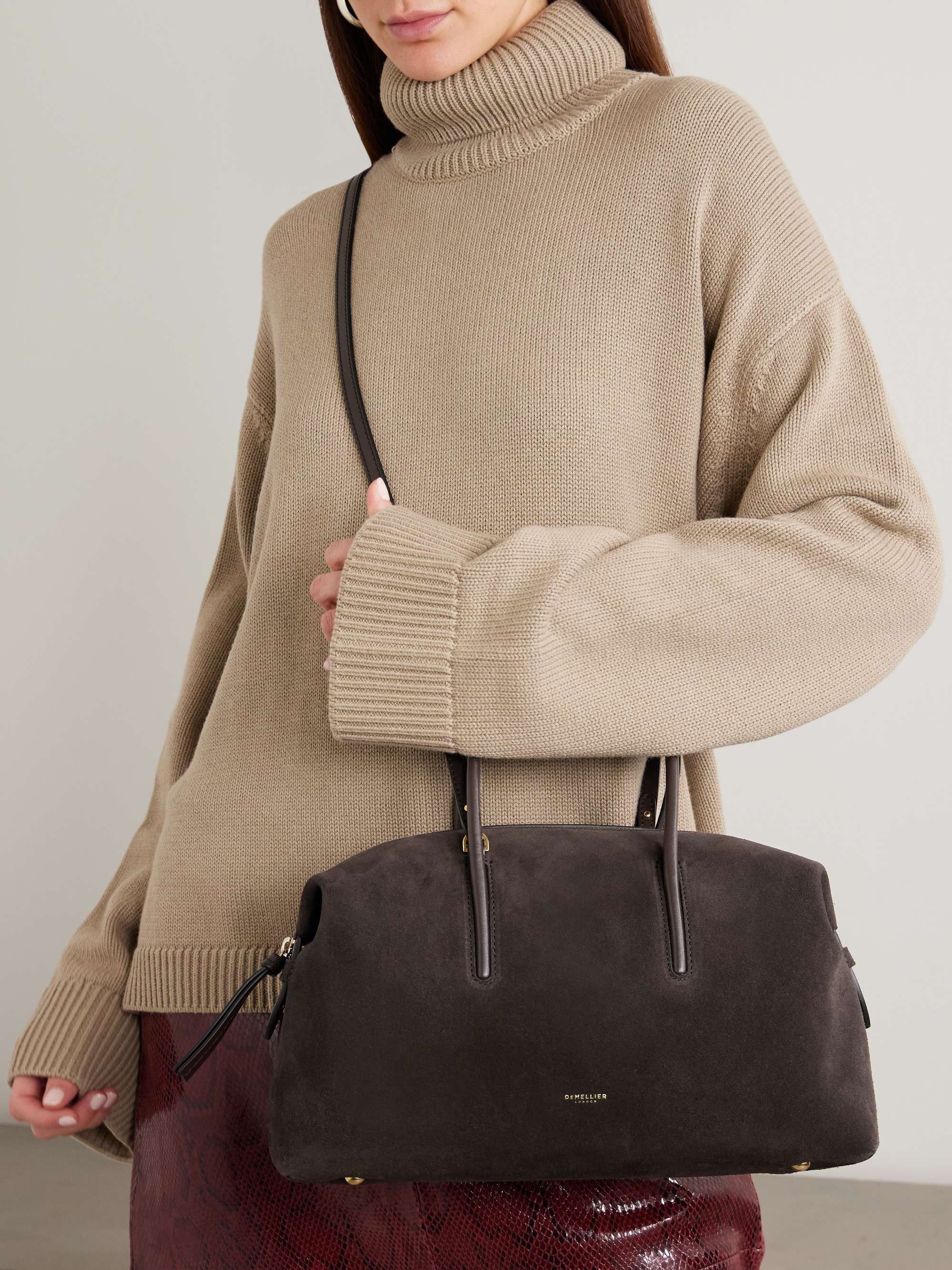 DEMELLIER The Stockholm midi leather-trimmed suede tote | NET-A-PORTER