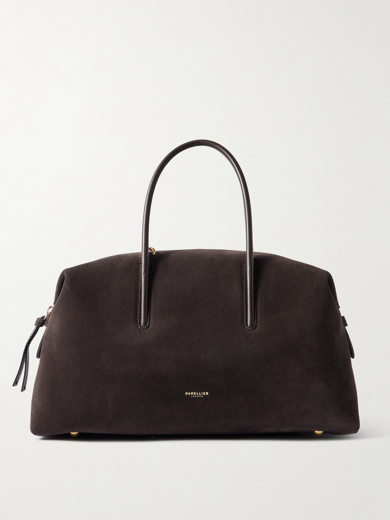 Demellier The Midi Stockholm Medium Leather-trimmed Suede Tote Bag In Brown