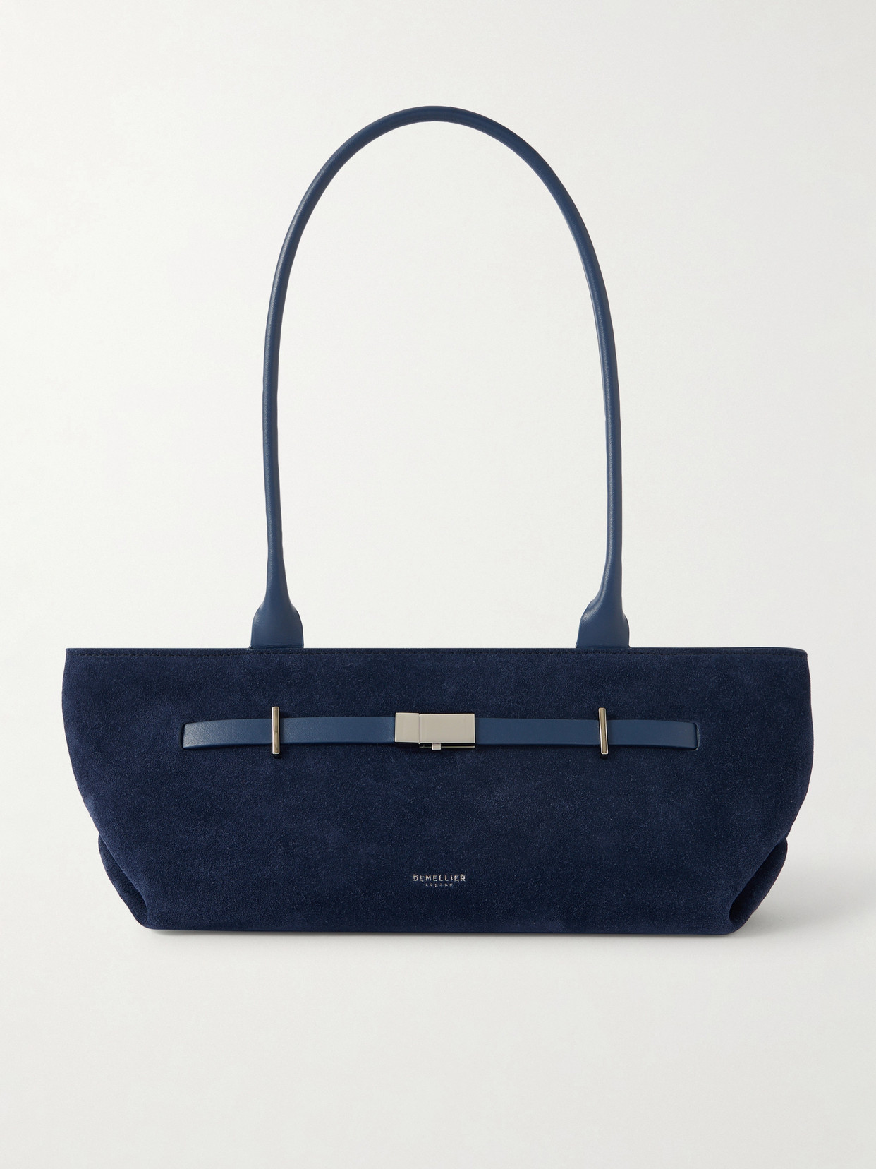 Demellier New York Leather-trimmed Suede Shoulder Bag In Blue