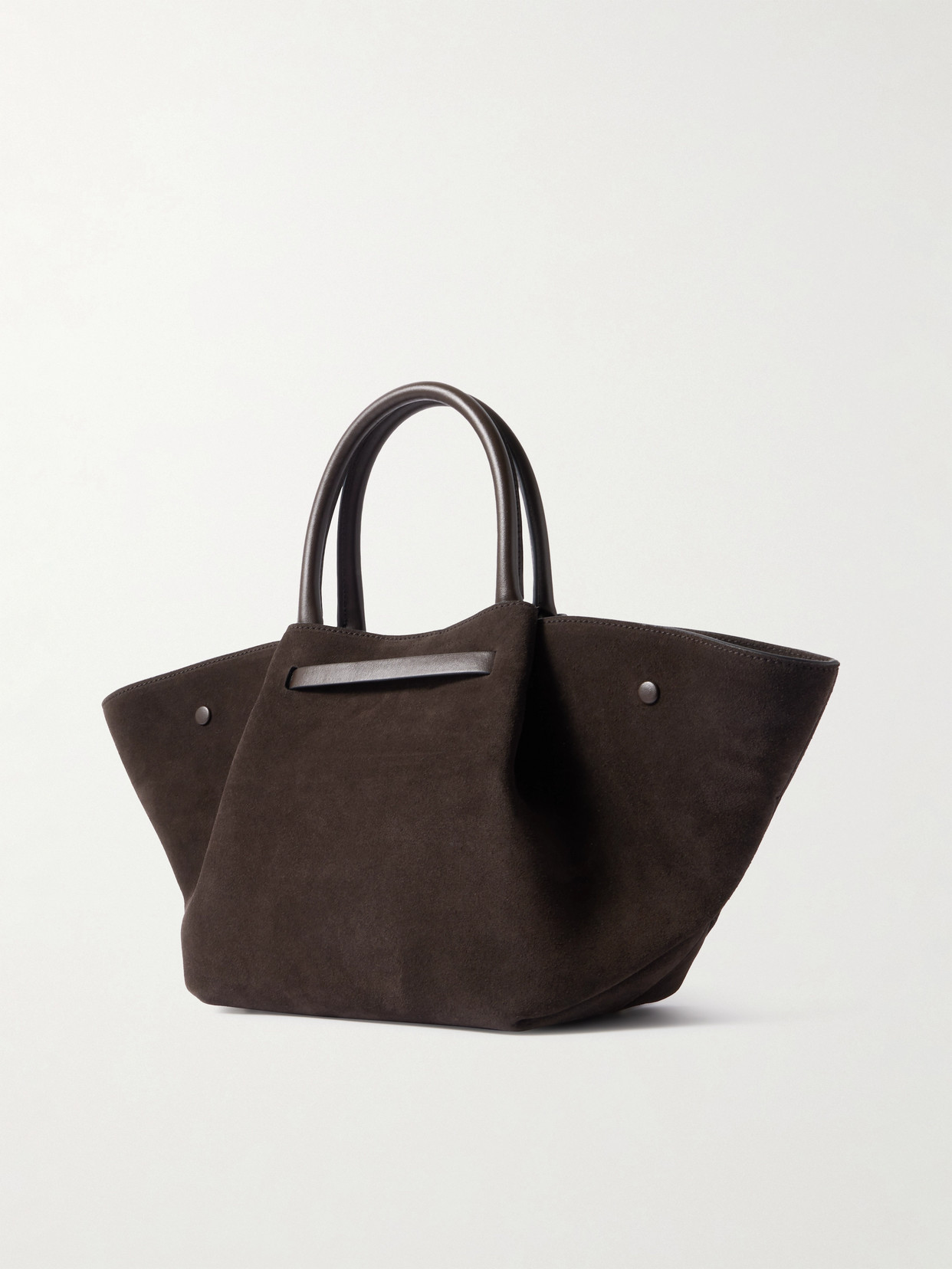 The New York Midi Leather-Trimmed Suede Tote