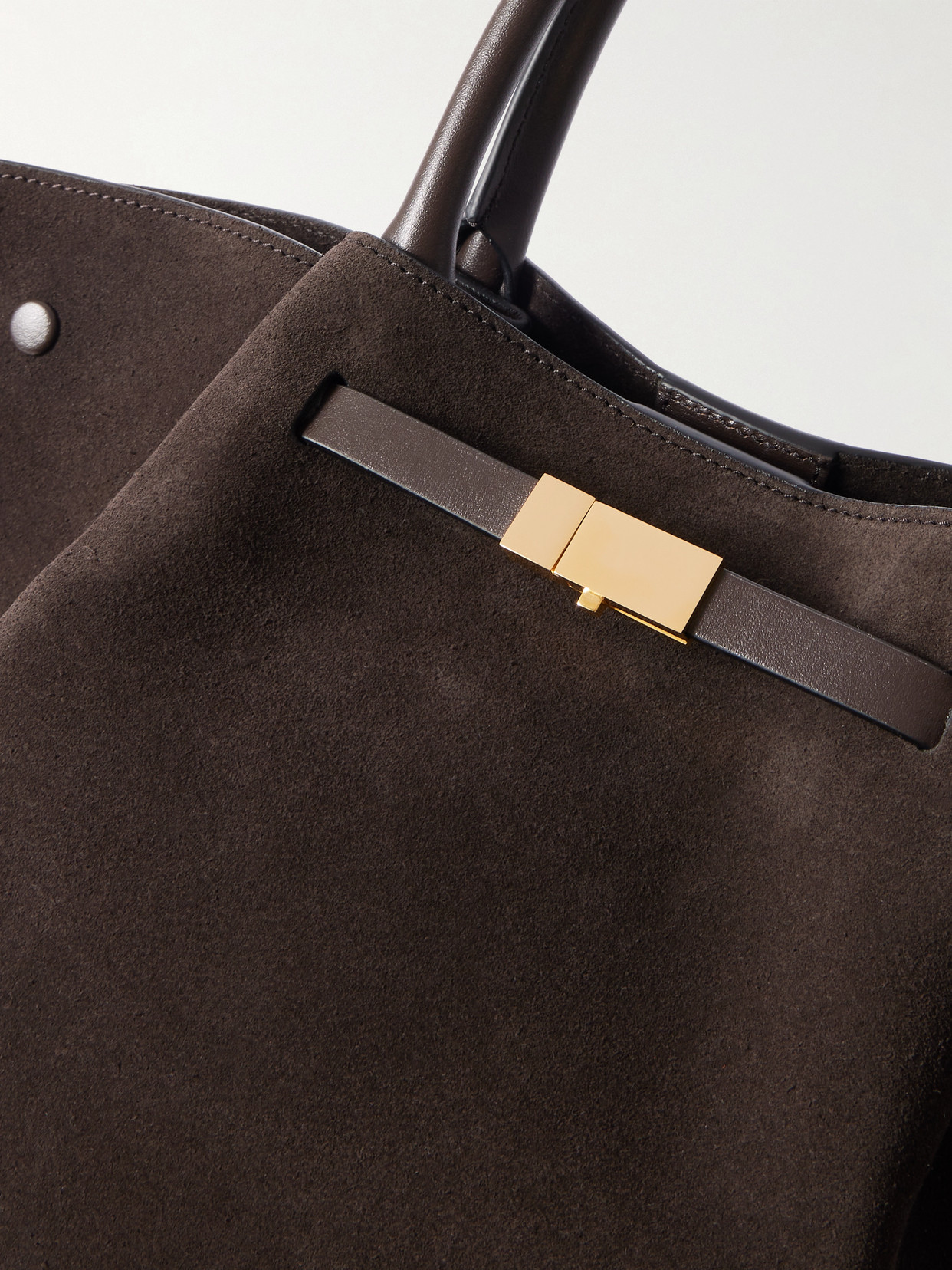 The New York Midi Leather-Trimmed Suede Tote