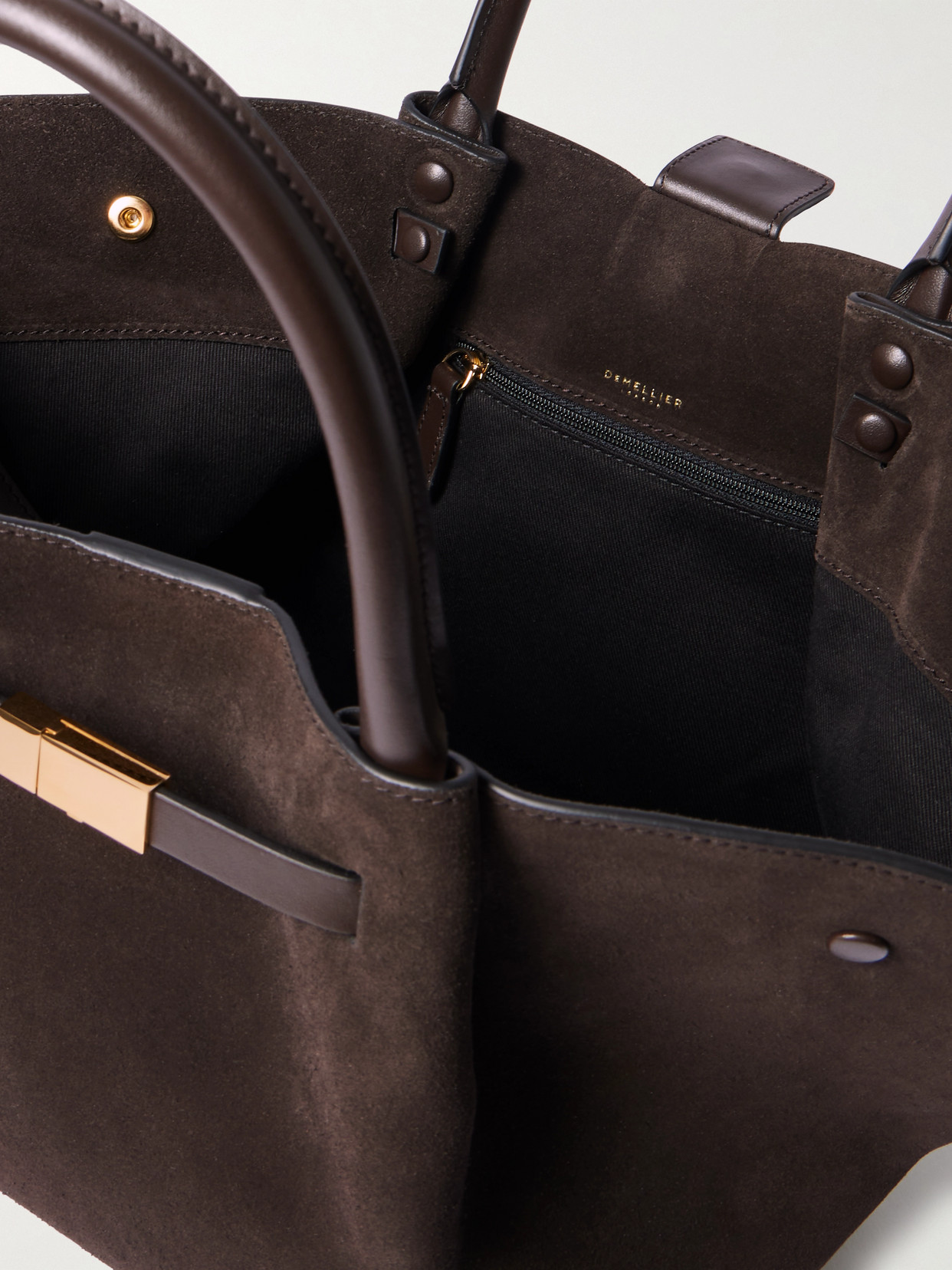 The New York Midi Leather-Trimmed Suede Tote